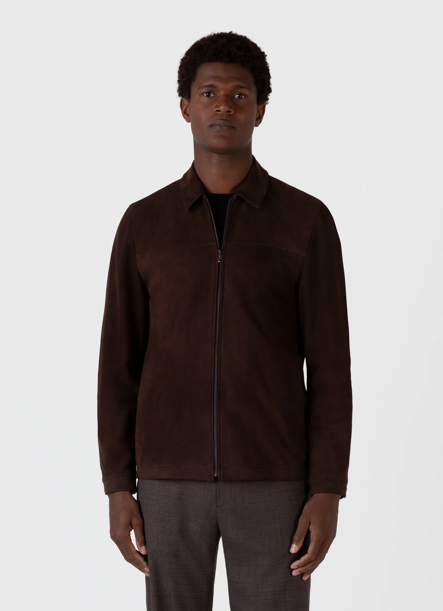Men's Suede Harrington Jacket in Cocoa - Image 2