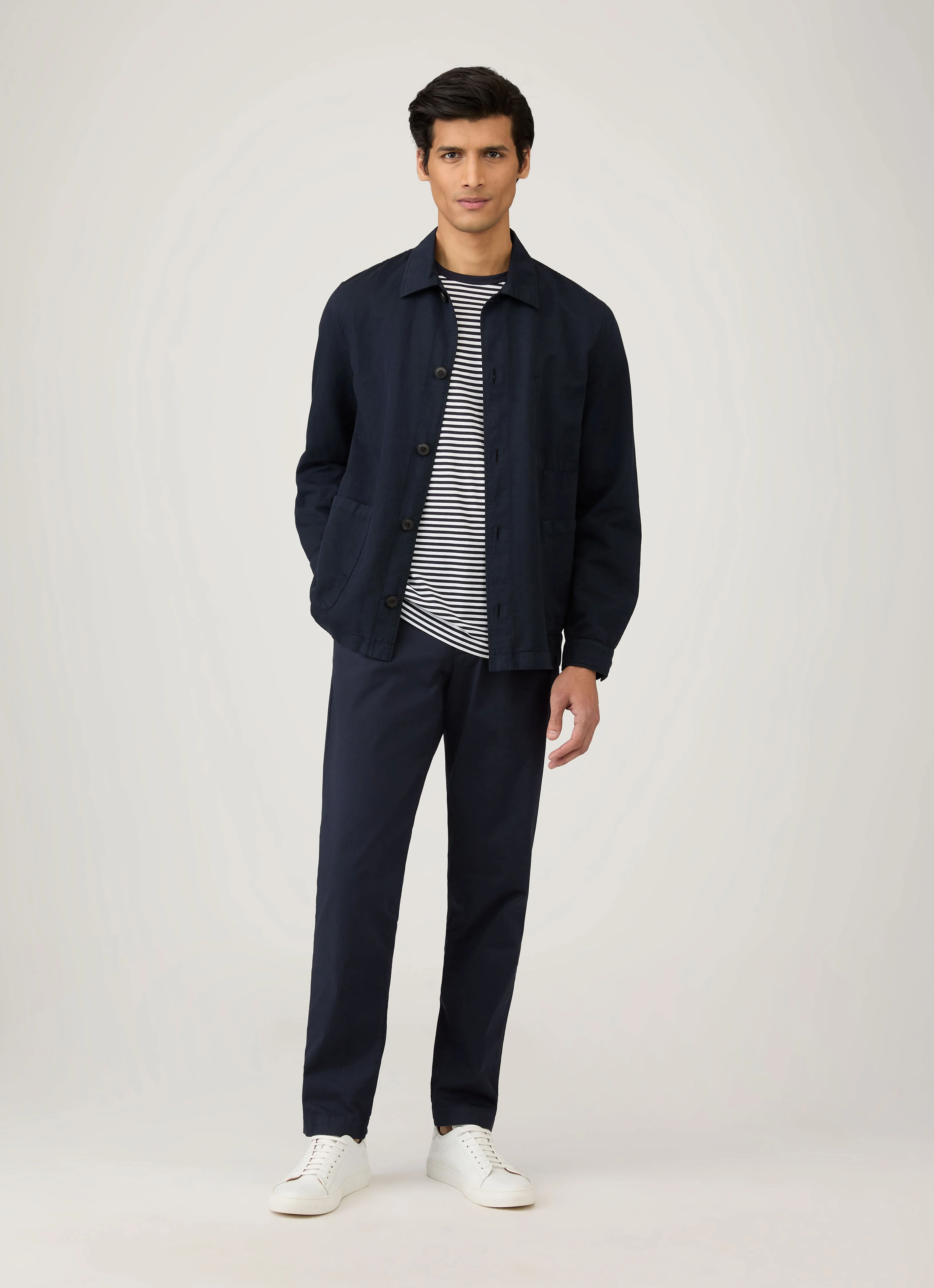 Men's Classic Long Sleeve T-shirt in Navy/White English Stripe - Image 3