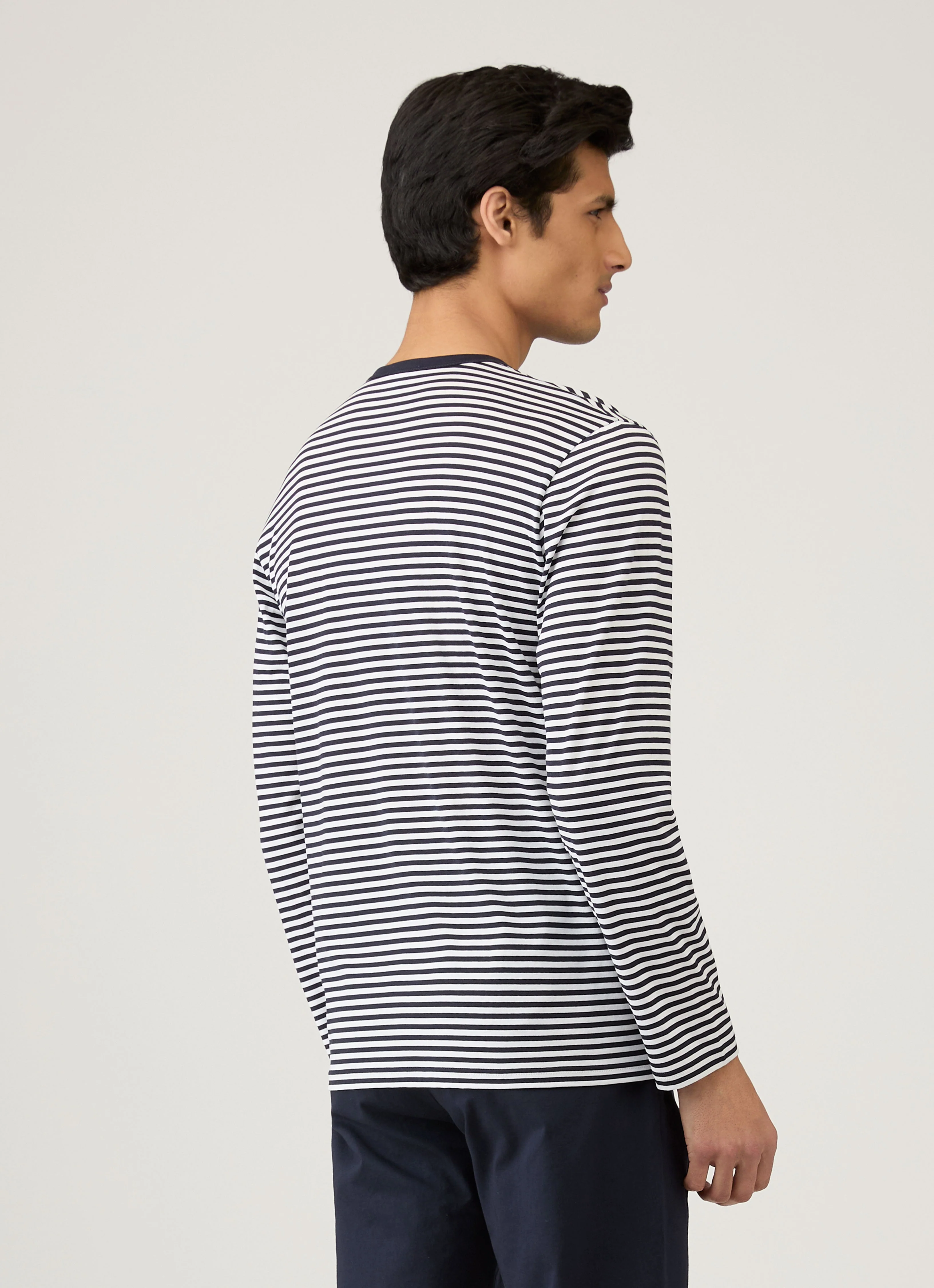 Men's Classic Long Sleeve T-shirt in Navy/White English Stripe - Image 5