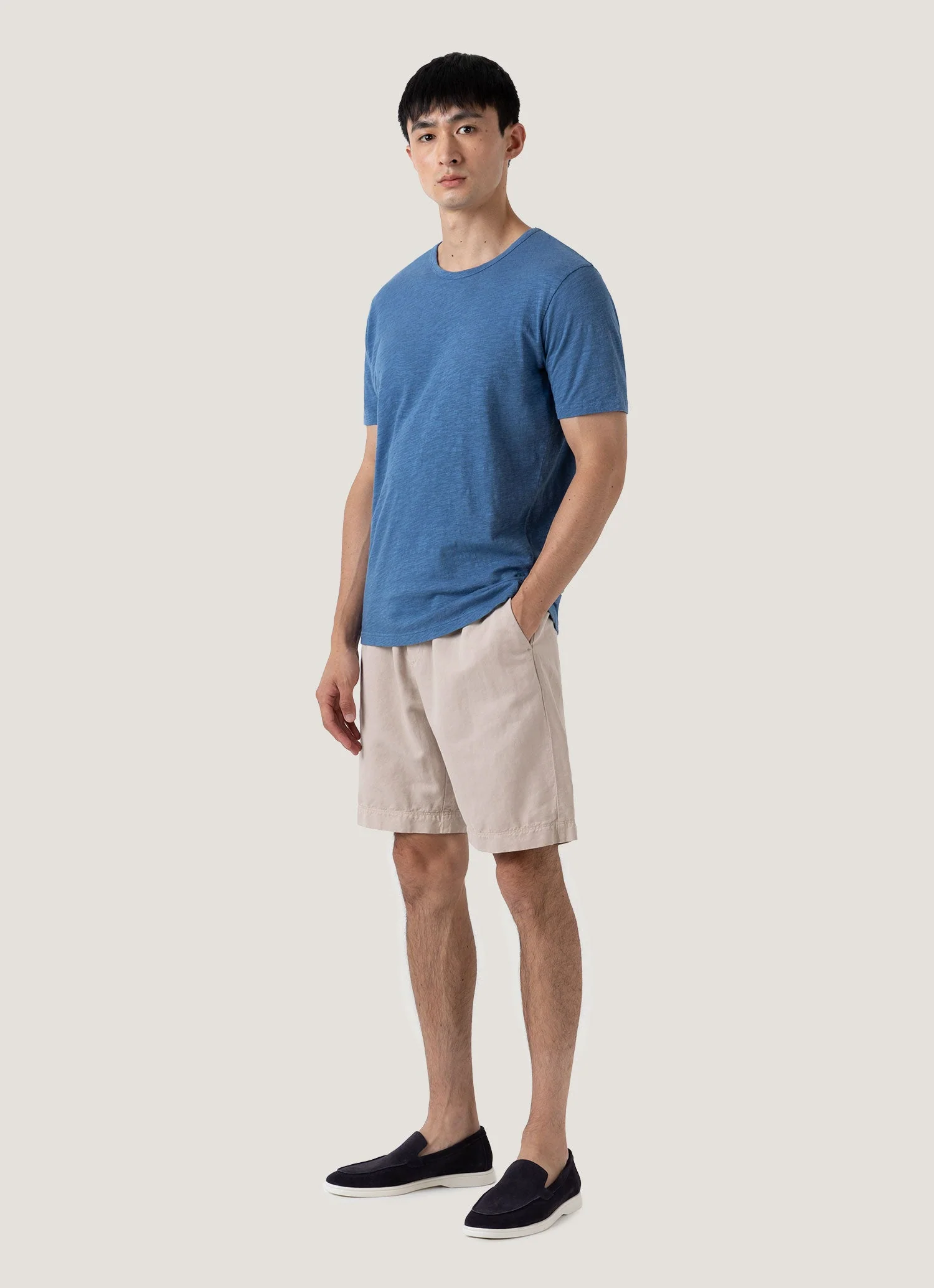 Men's Cotton Linen Drawstring Shorts in Light Sand - Image 3