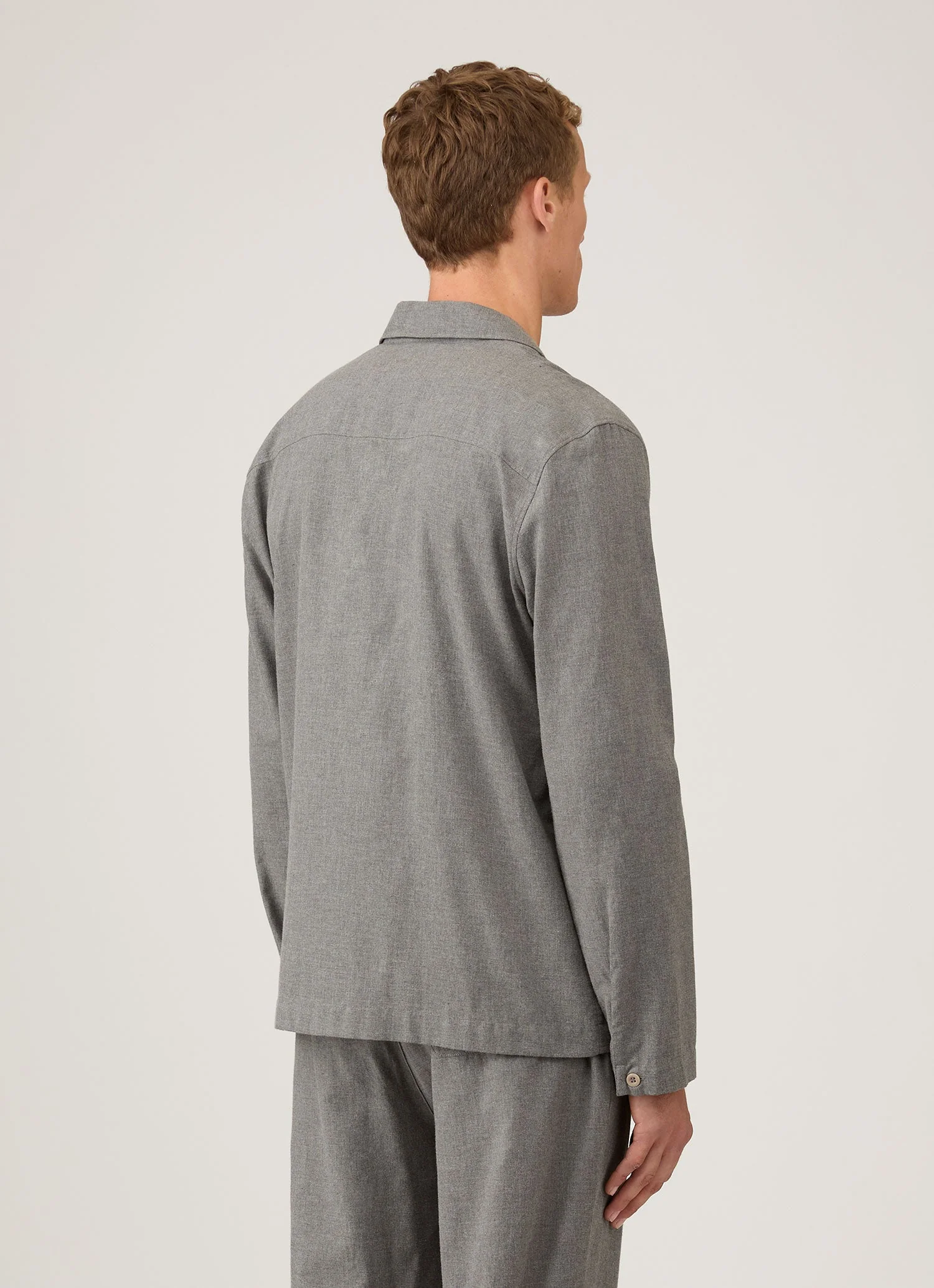 Men's Cotton Flannel Pyjama Shirt in Mid Grey Melange - Image 5