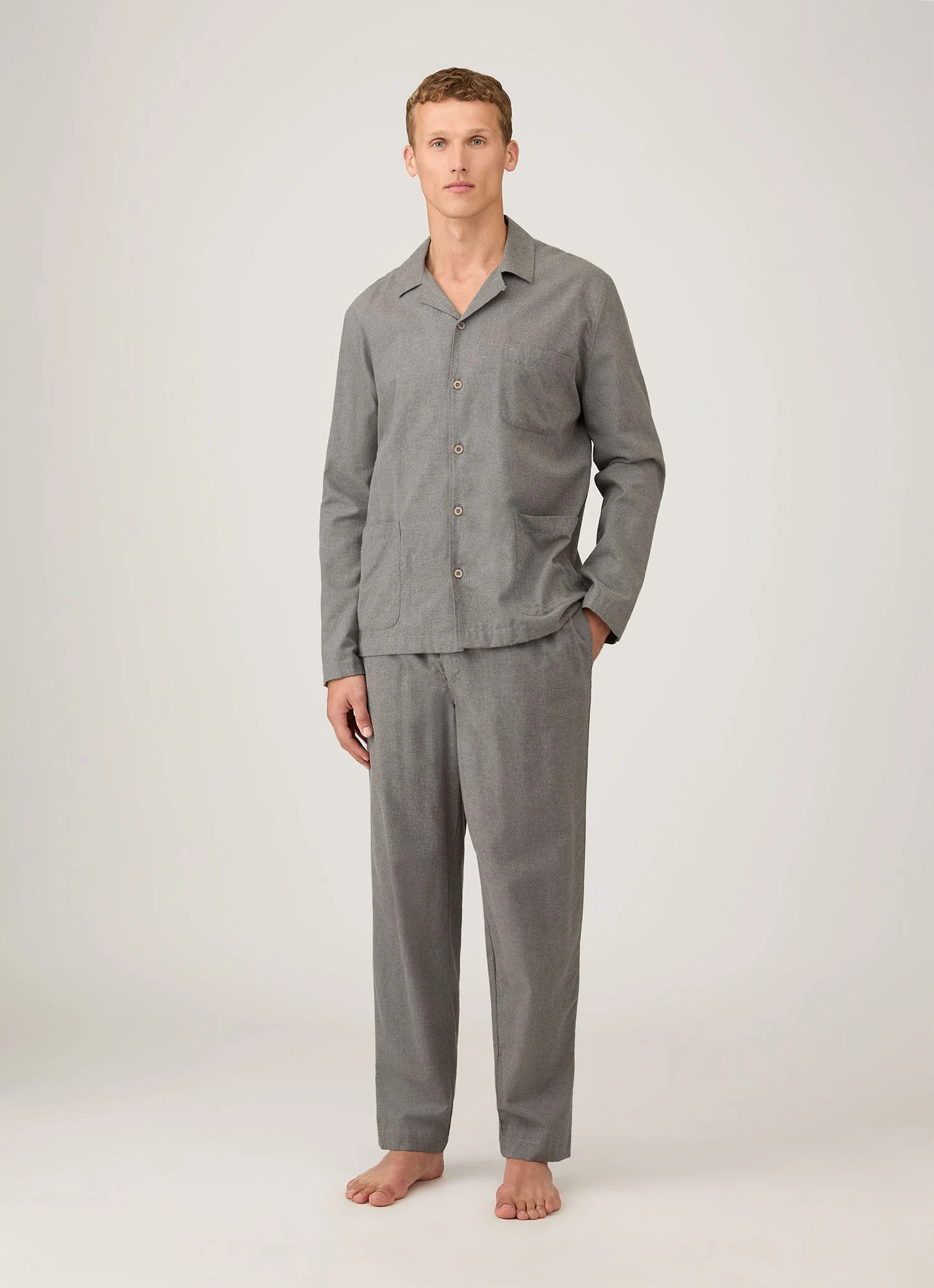 Men's Cotton Flannel Pyjama Trouser in Mid Grey Melange - Image 3