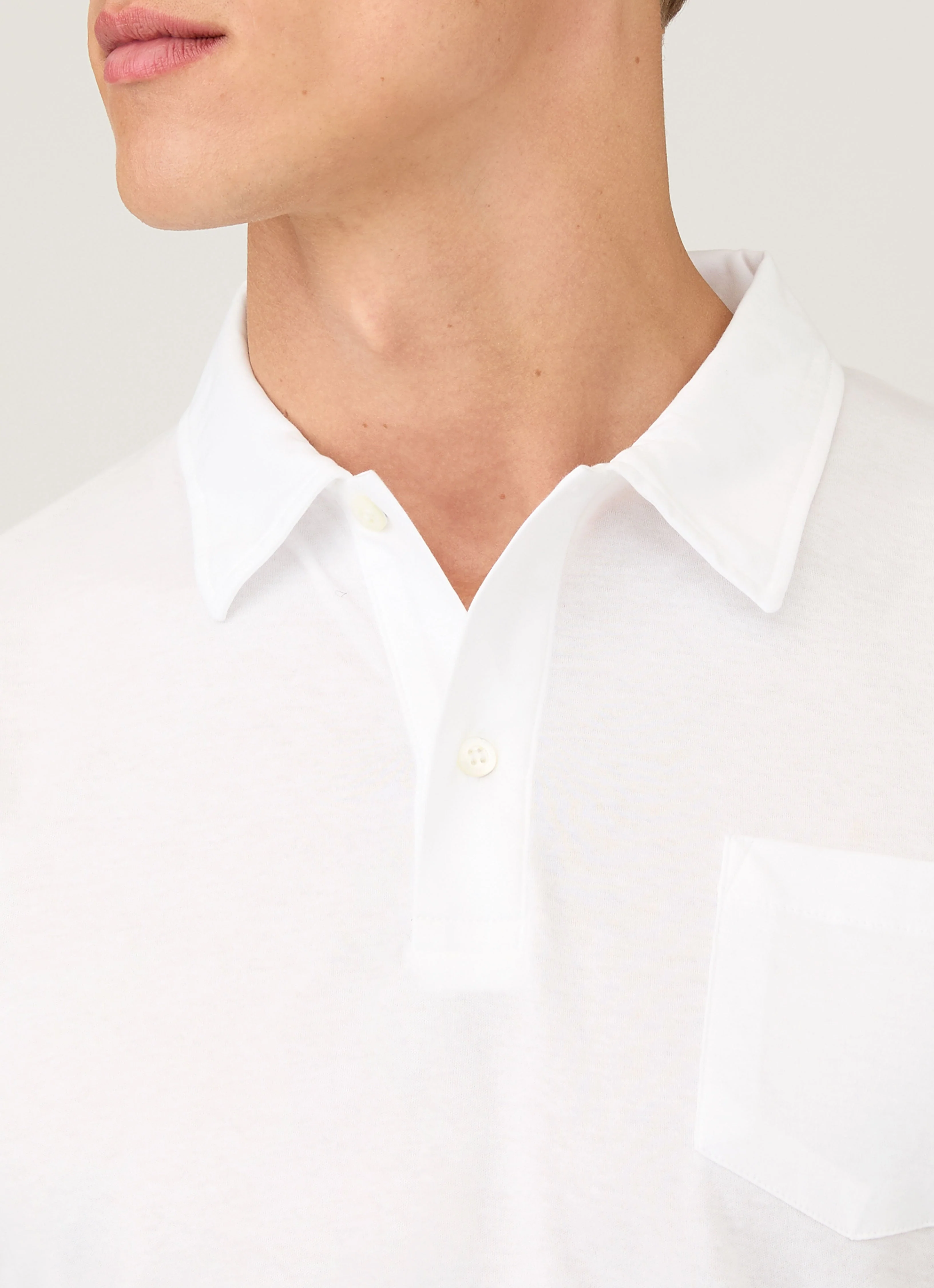 Men's Sea Island Cotton Jersey Polo Shirt in White - Image 6