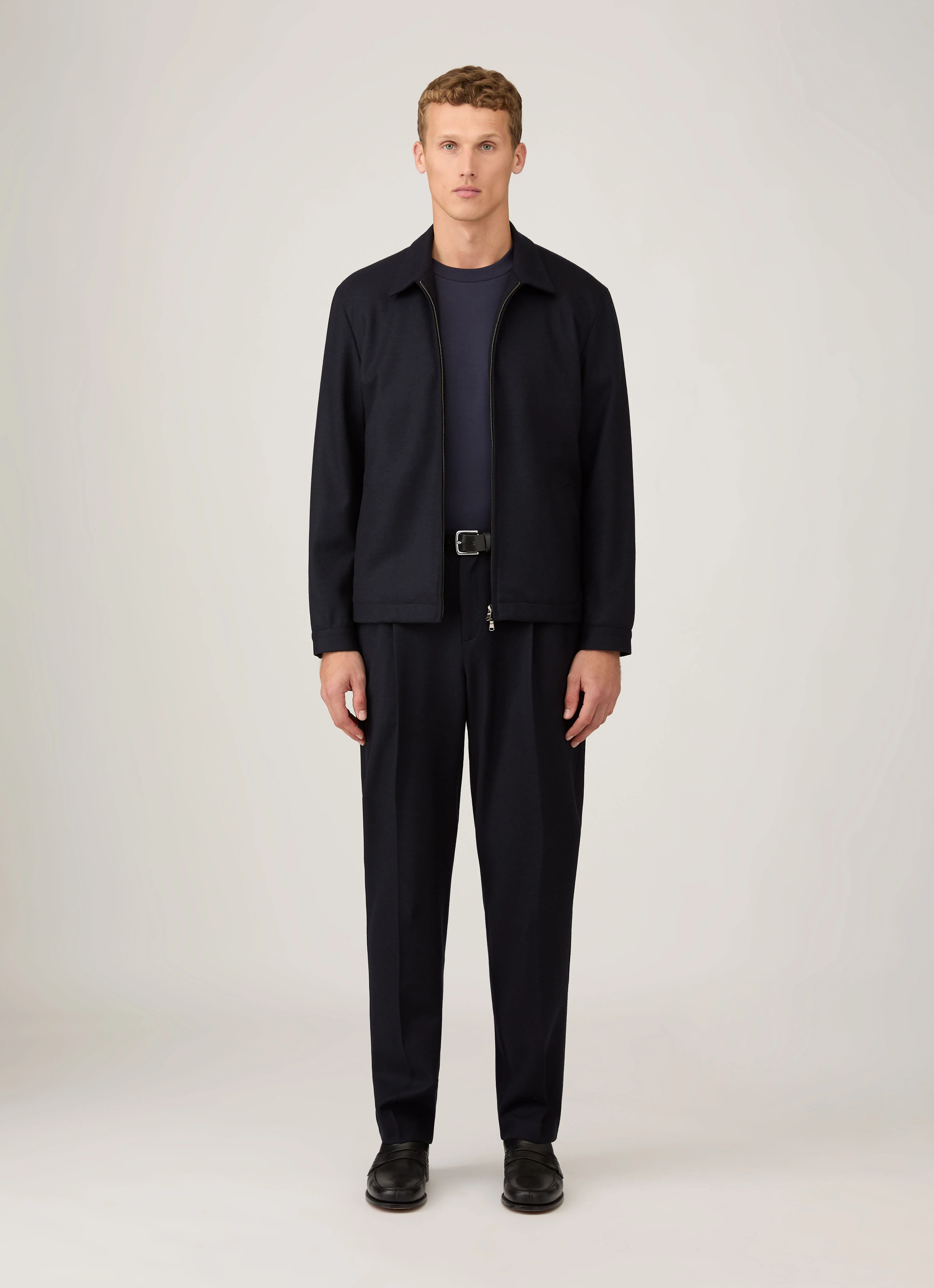 Men's Boiled Wool Harrington Jacket in Navy - Image 3
