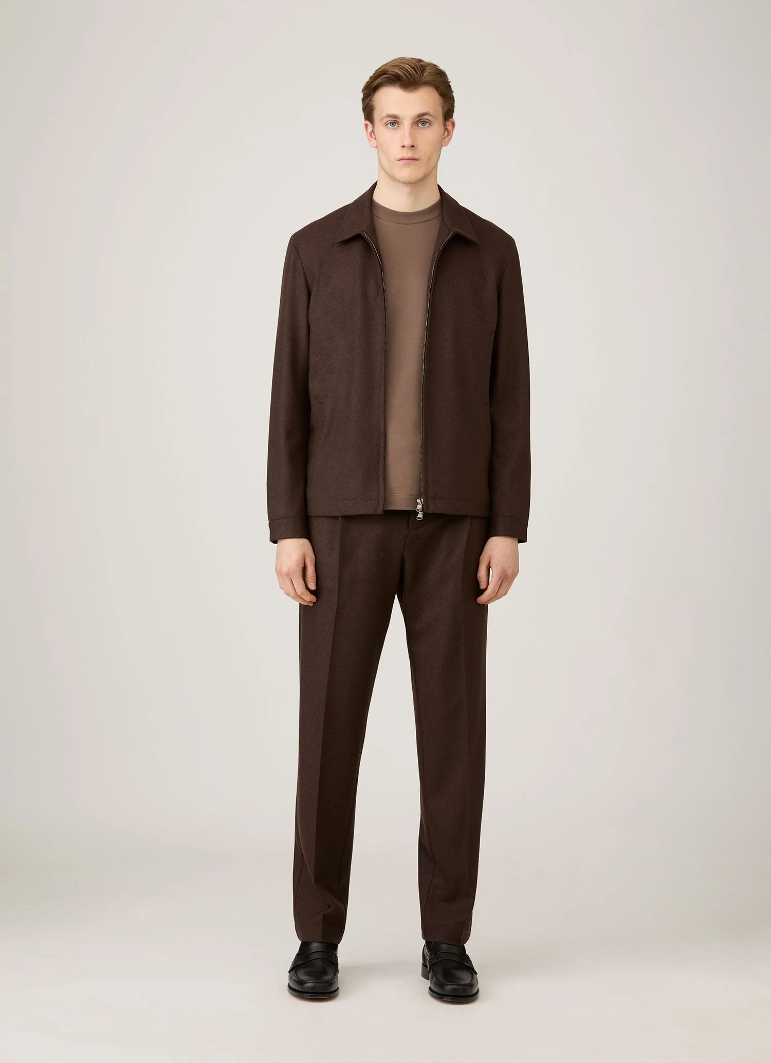 Men's Boiled Wool Harrington Jacket in Truffle - Image 3
