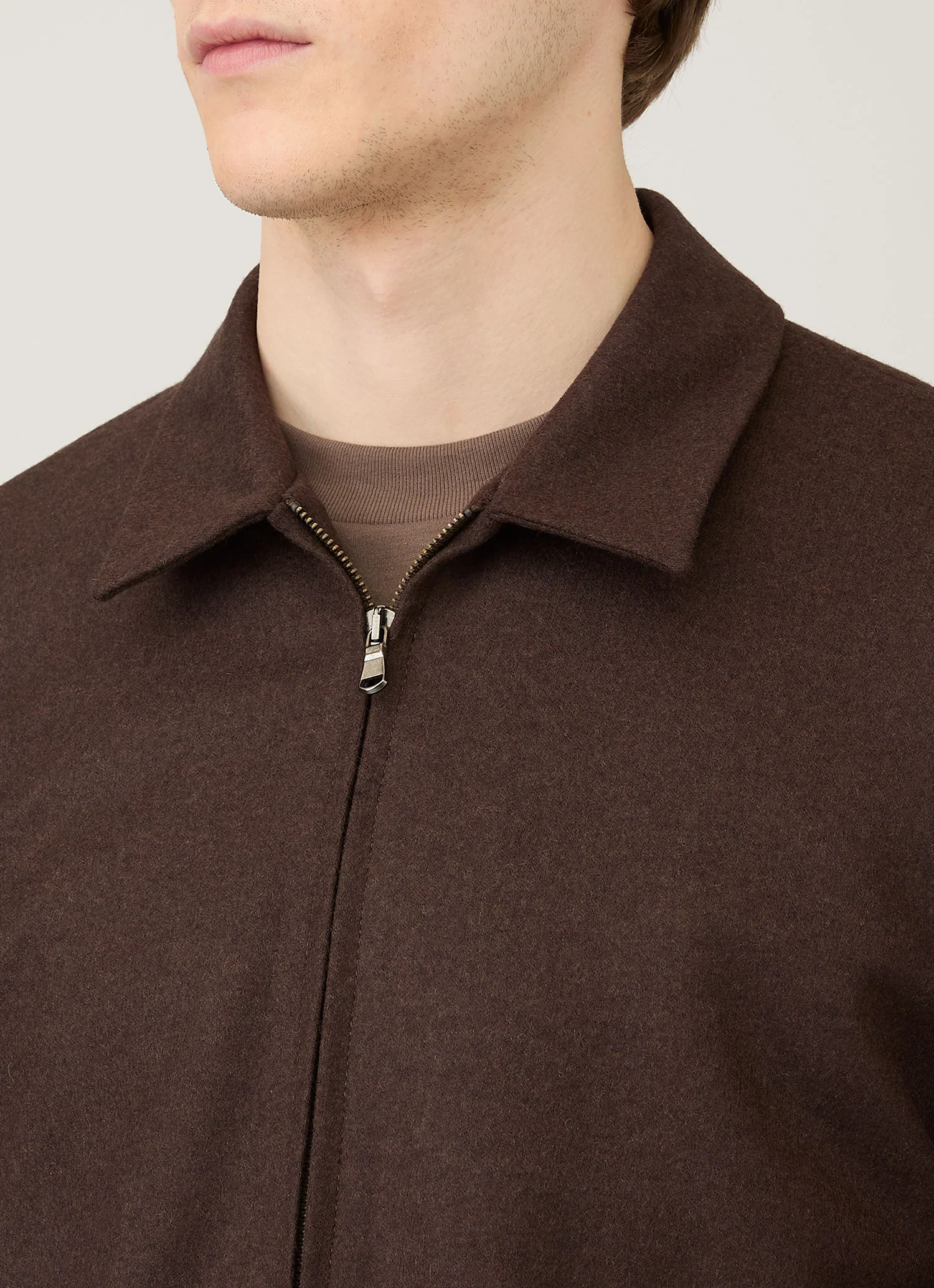 Men's Boiled Wool Harrington Jacket in Truffle - Image 6