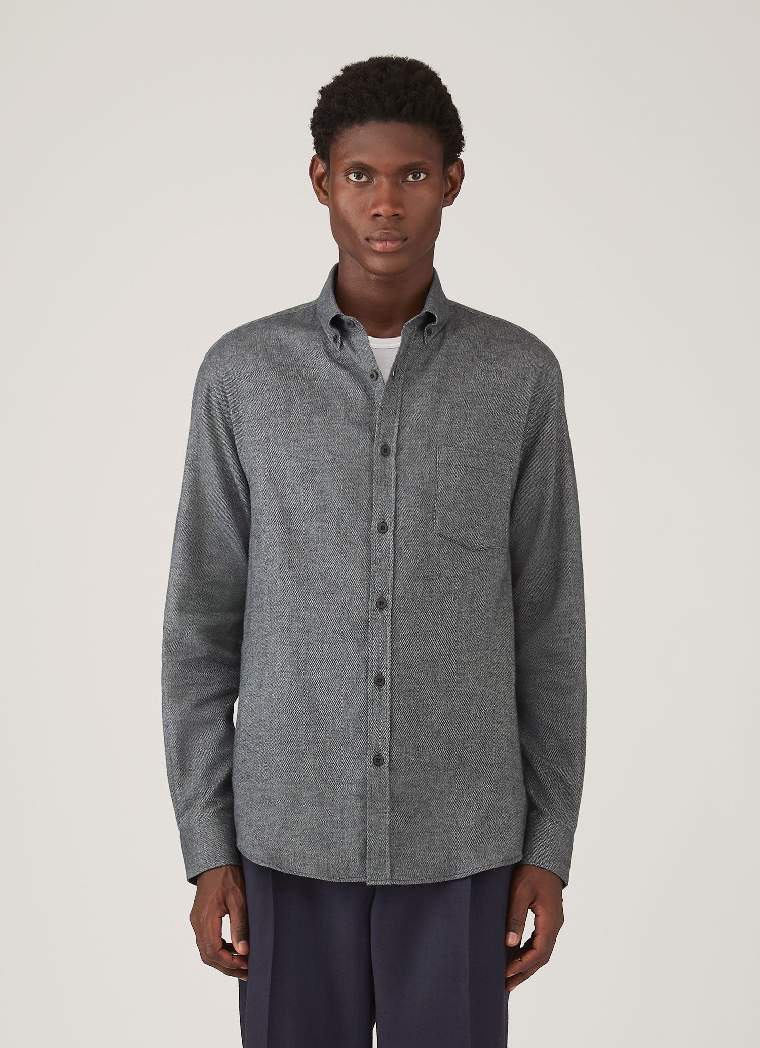 Men's Brushed Cotton Shirt in Charcoal Melange - Image 2