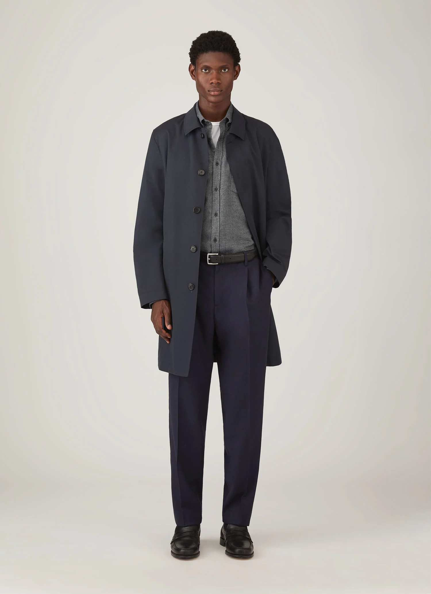 Men's Brushed Cotton Shirt in Charcoal Melange - Image 3