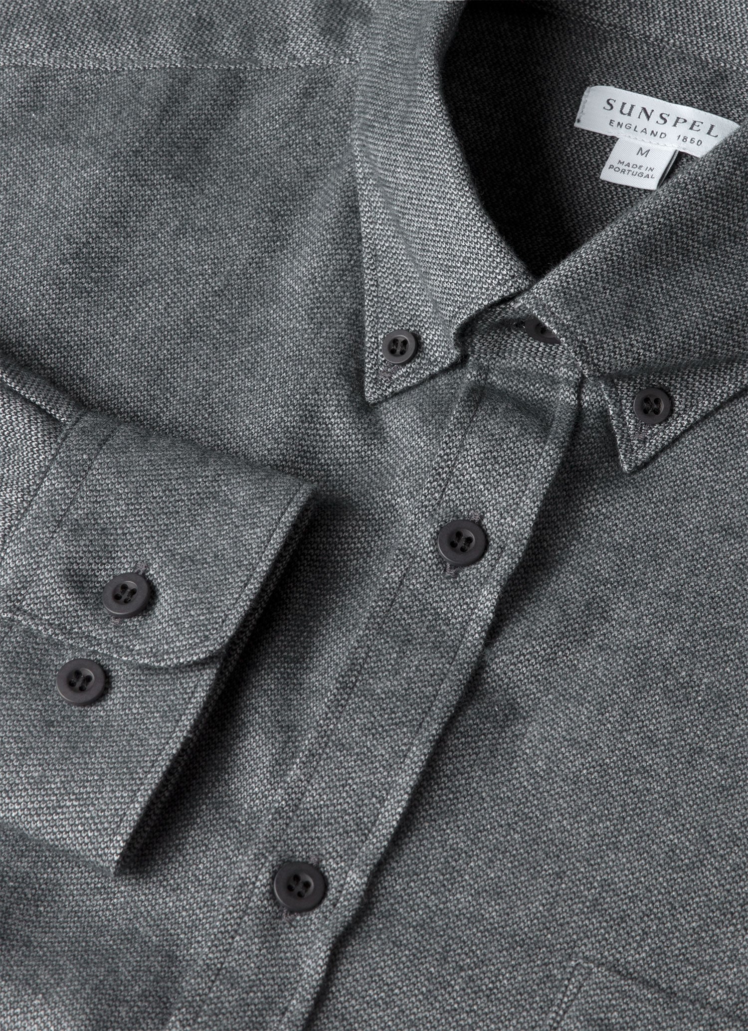 Men's Brushed Cotton Shirt in Charcoal Melange - Image 4