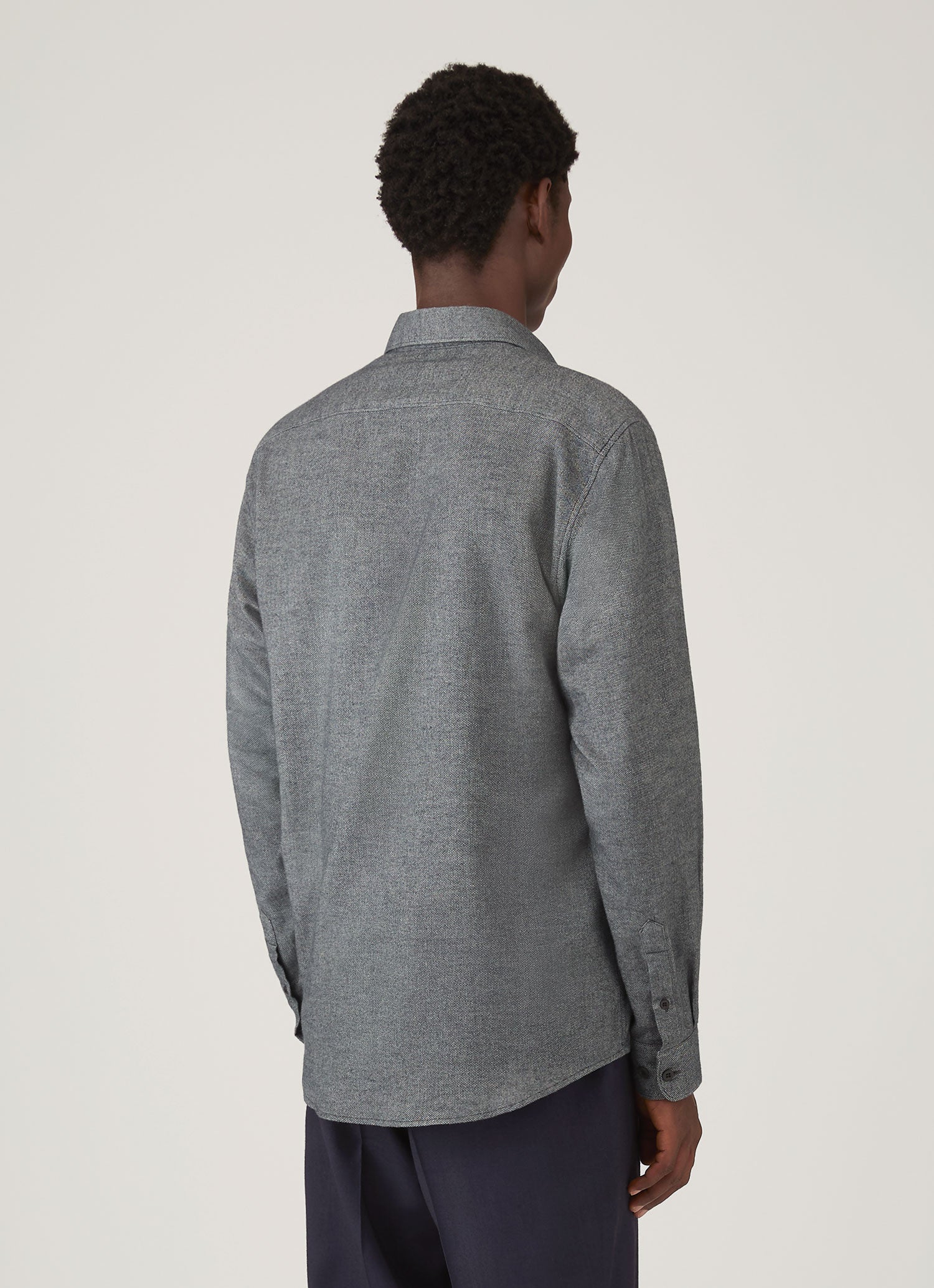 Men's Brushed Cotton Shirt in Charcoal Melange - Image 5