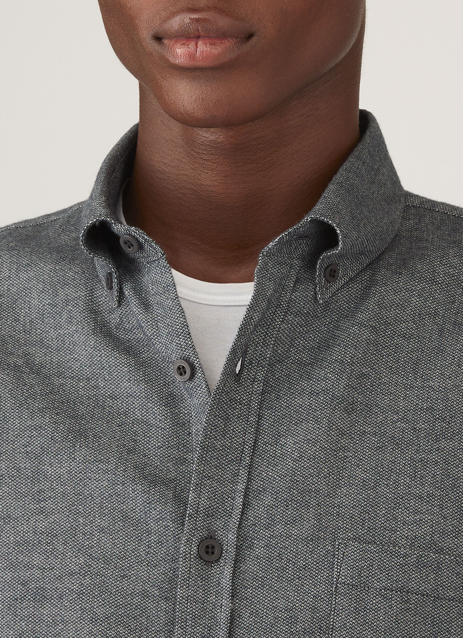 Men's Brushed Cotton Shirt in Charcoal Melange - Image 6