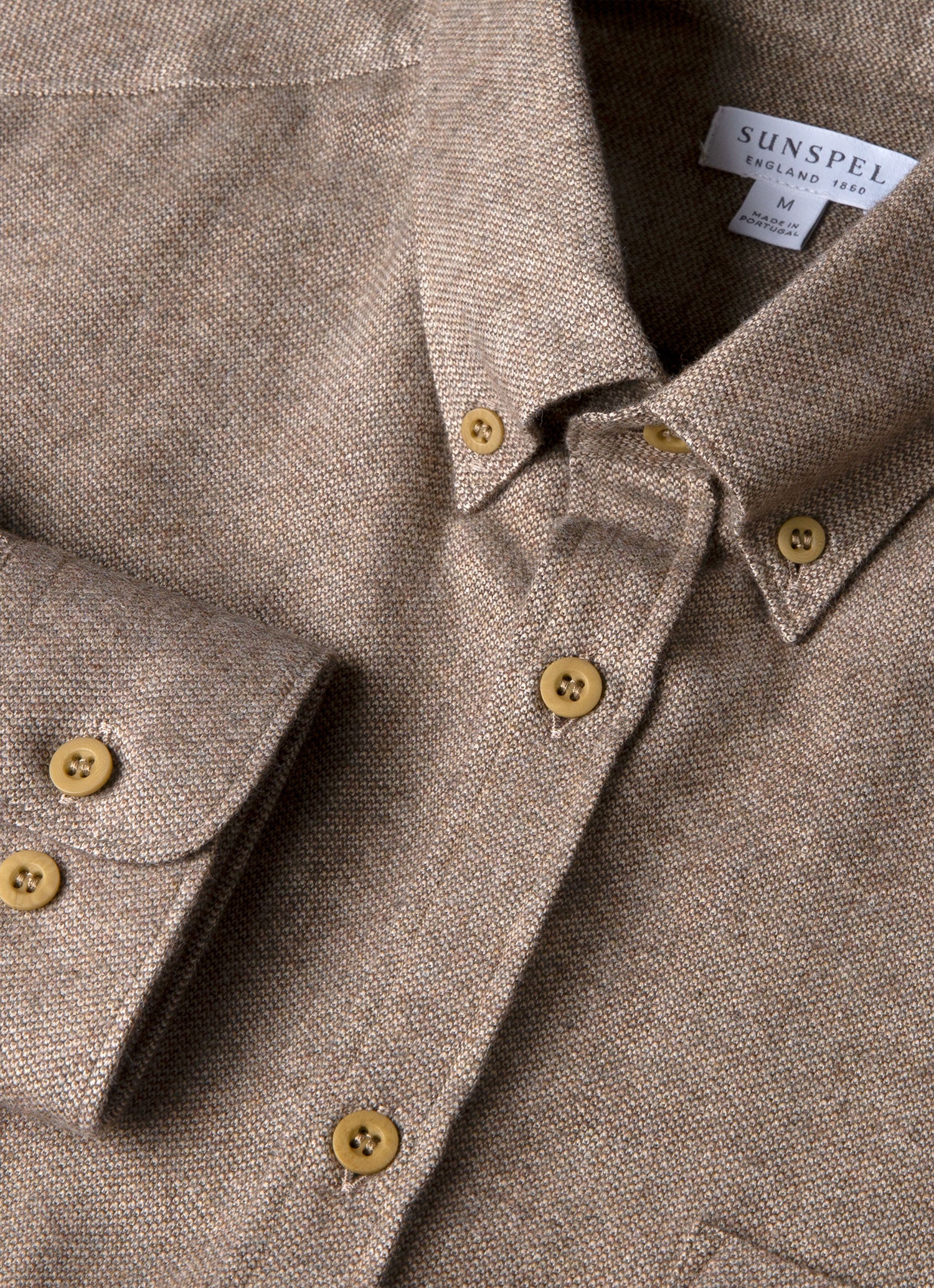 Men's Brushed Cotton Shirt in Light Brown Melange - Image 4