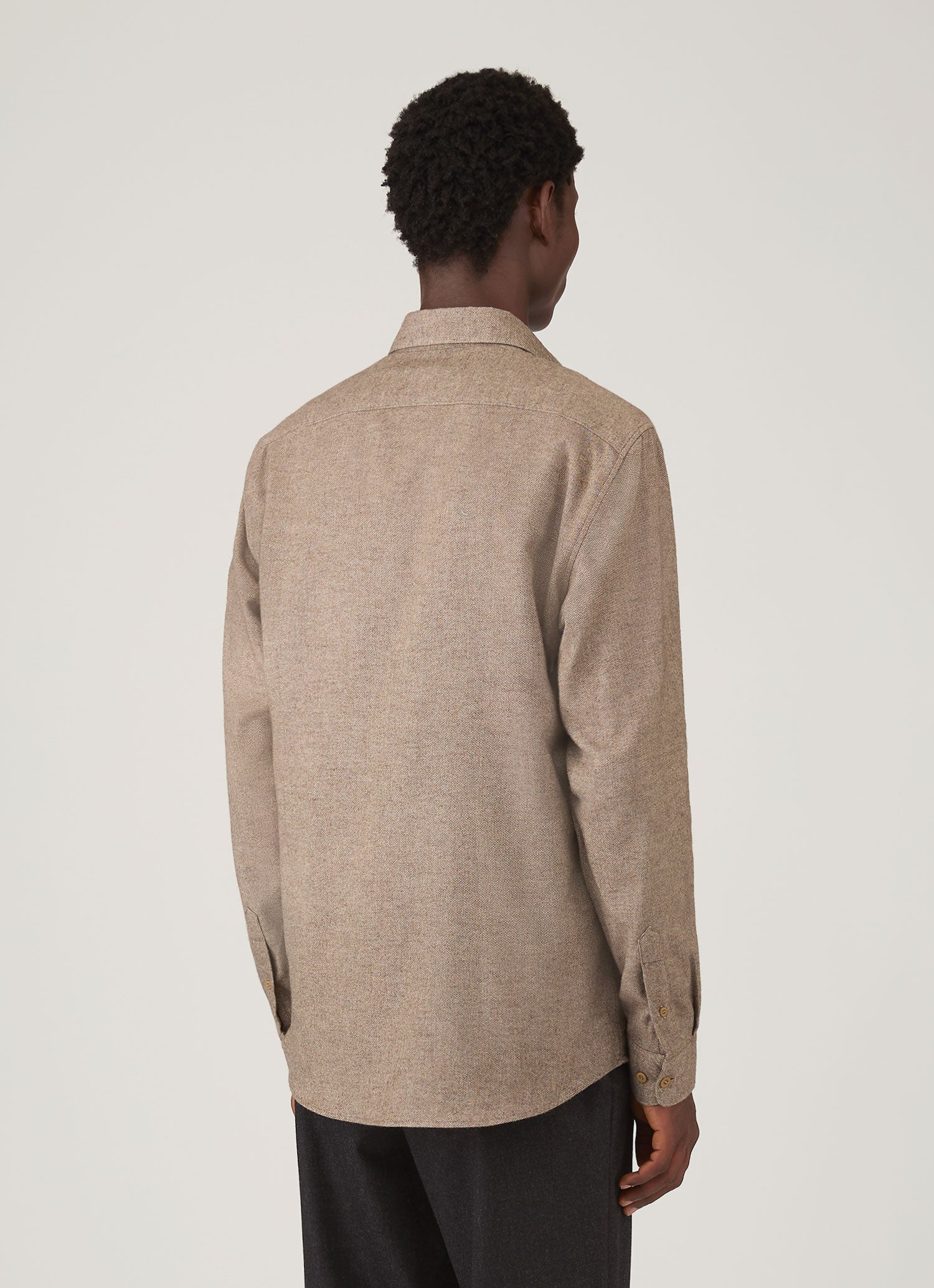 Men's Brushed Cotton Shirt in Light Brown Melange - Image 5