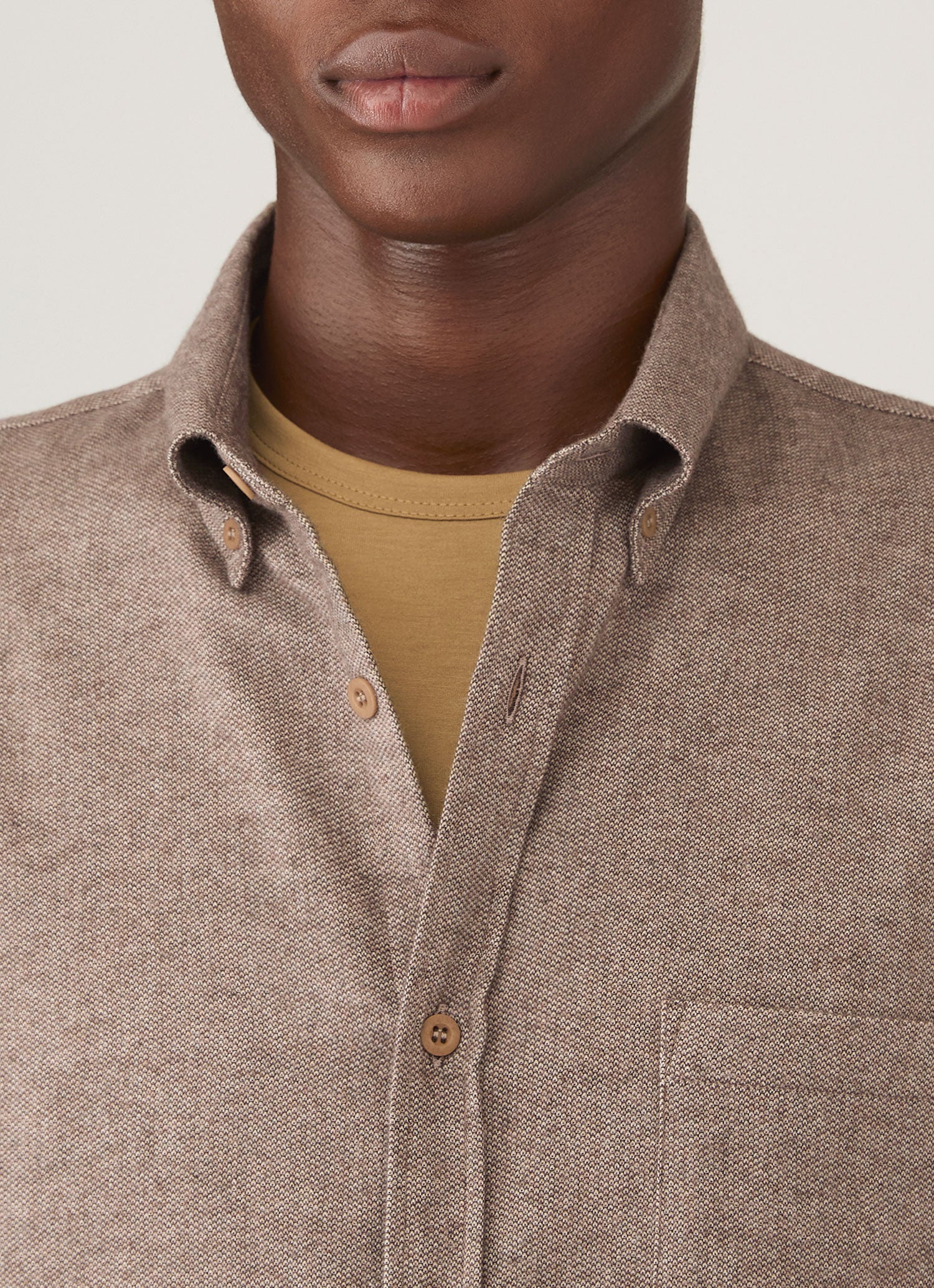 Men's Brushed Cotton Shirt in Light Brown Melange - Image 6