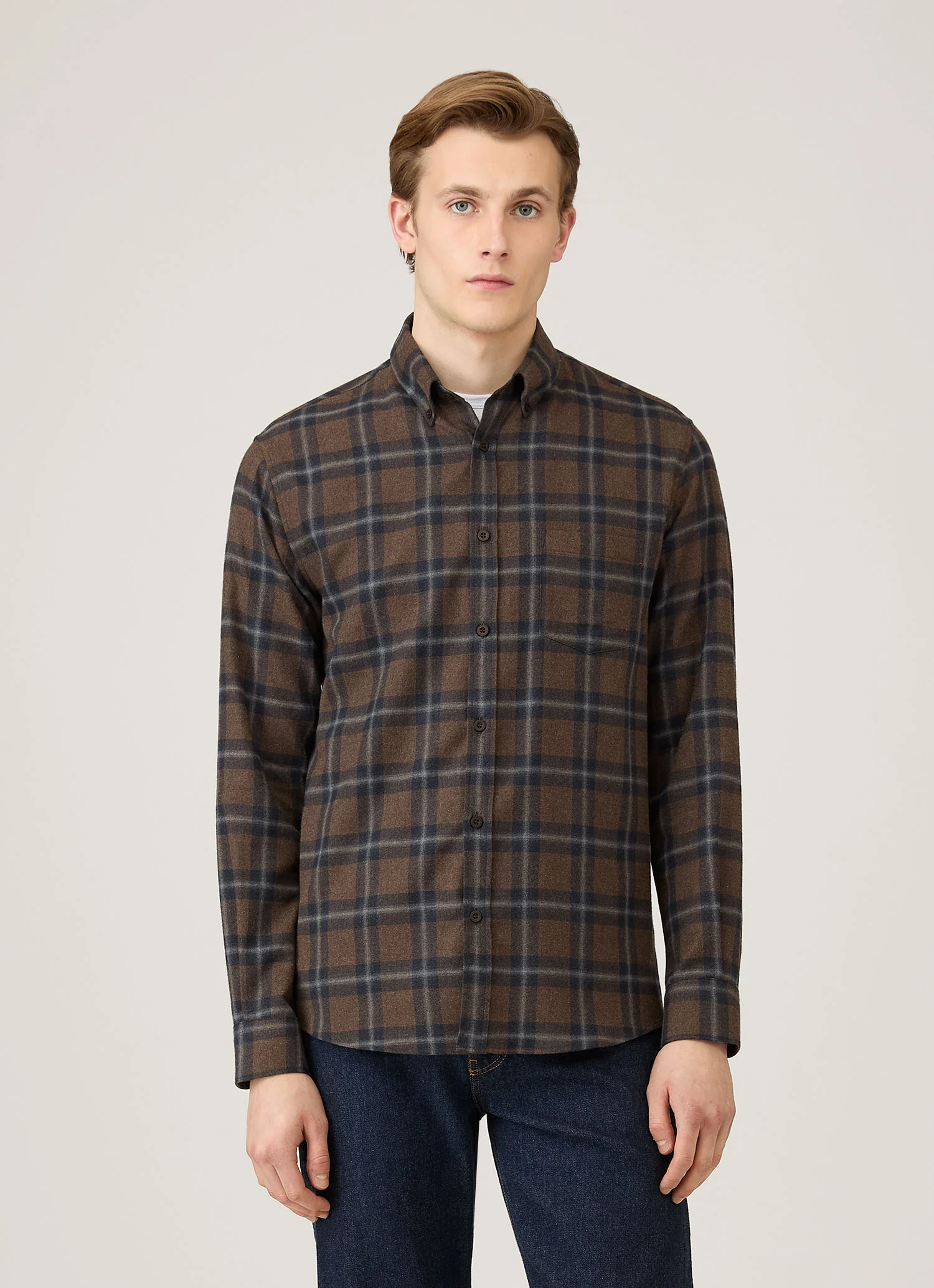 Men's Button Down Flannel Shirt in Bark Check - Image 2