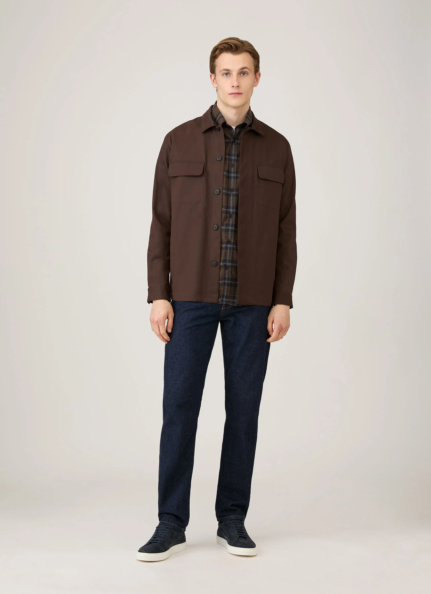 Men's Button Down Flannel Shirt in Bark Check - Image 3