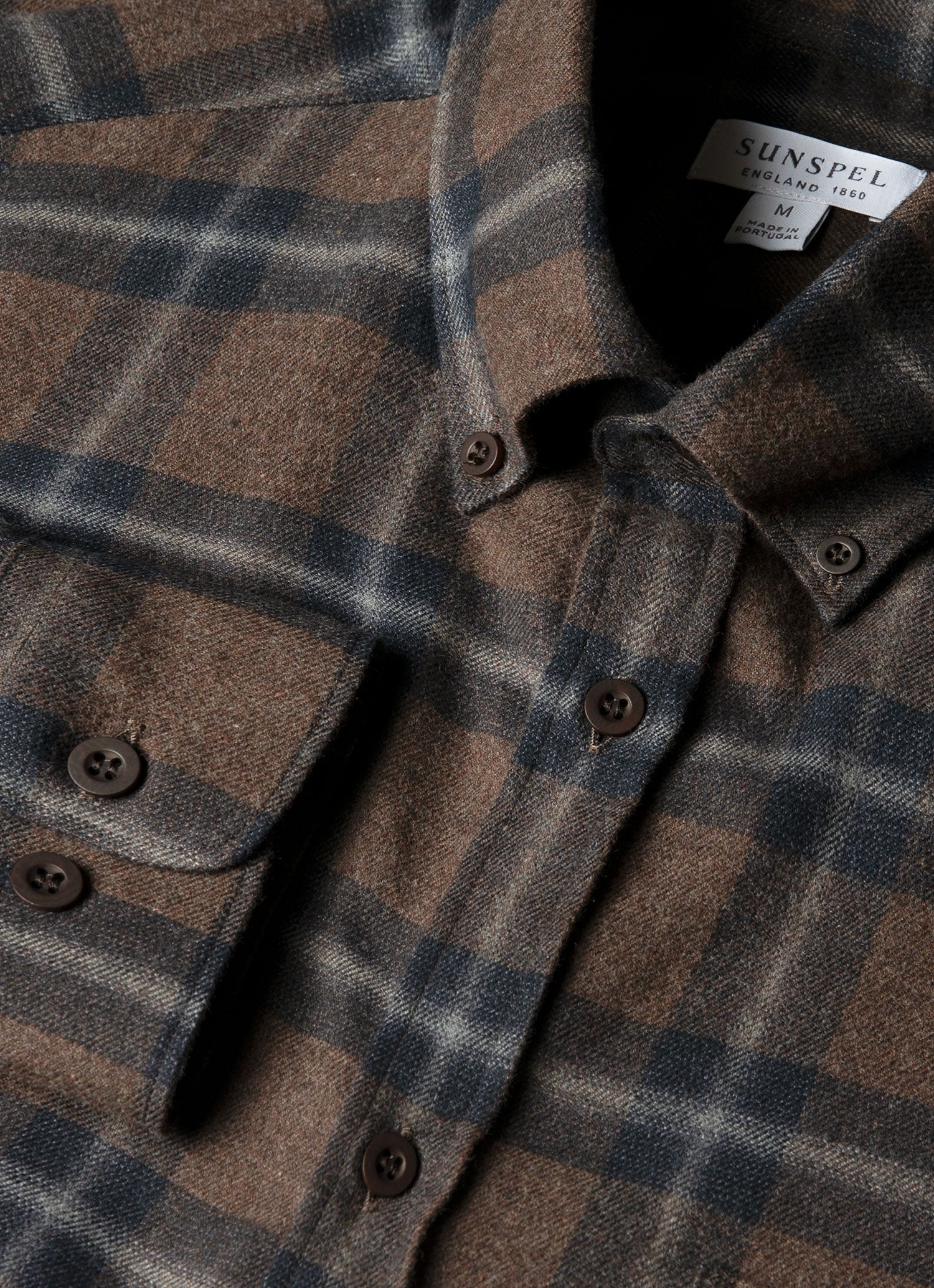Men's Button Down Flannel Shirt in Bark Check - Image 4