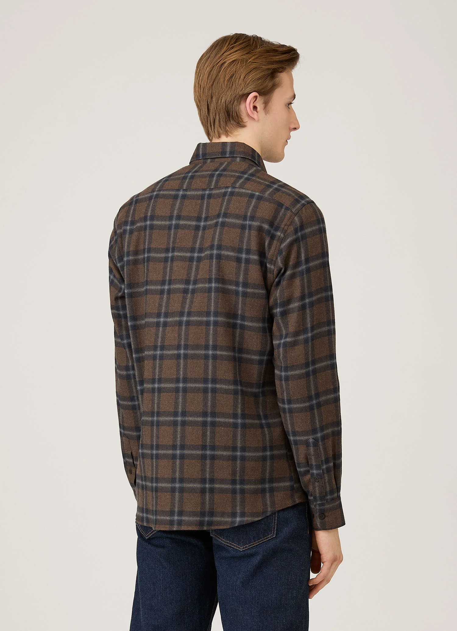 Men's Button Down Flannel Shirt in Bark Check - Image 5