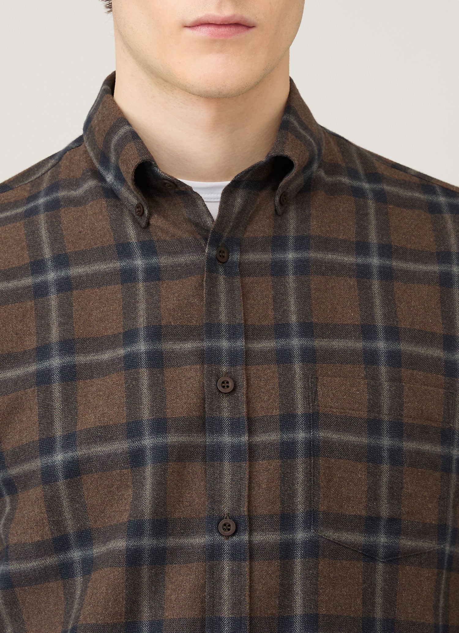 Men's Button Down Flannel Shirt in Bark Check - Image 6