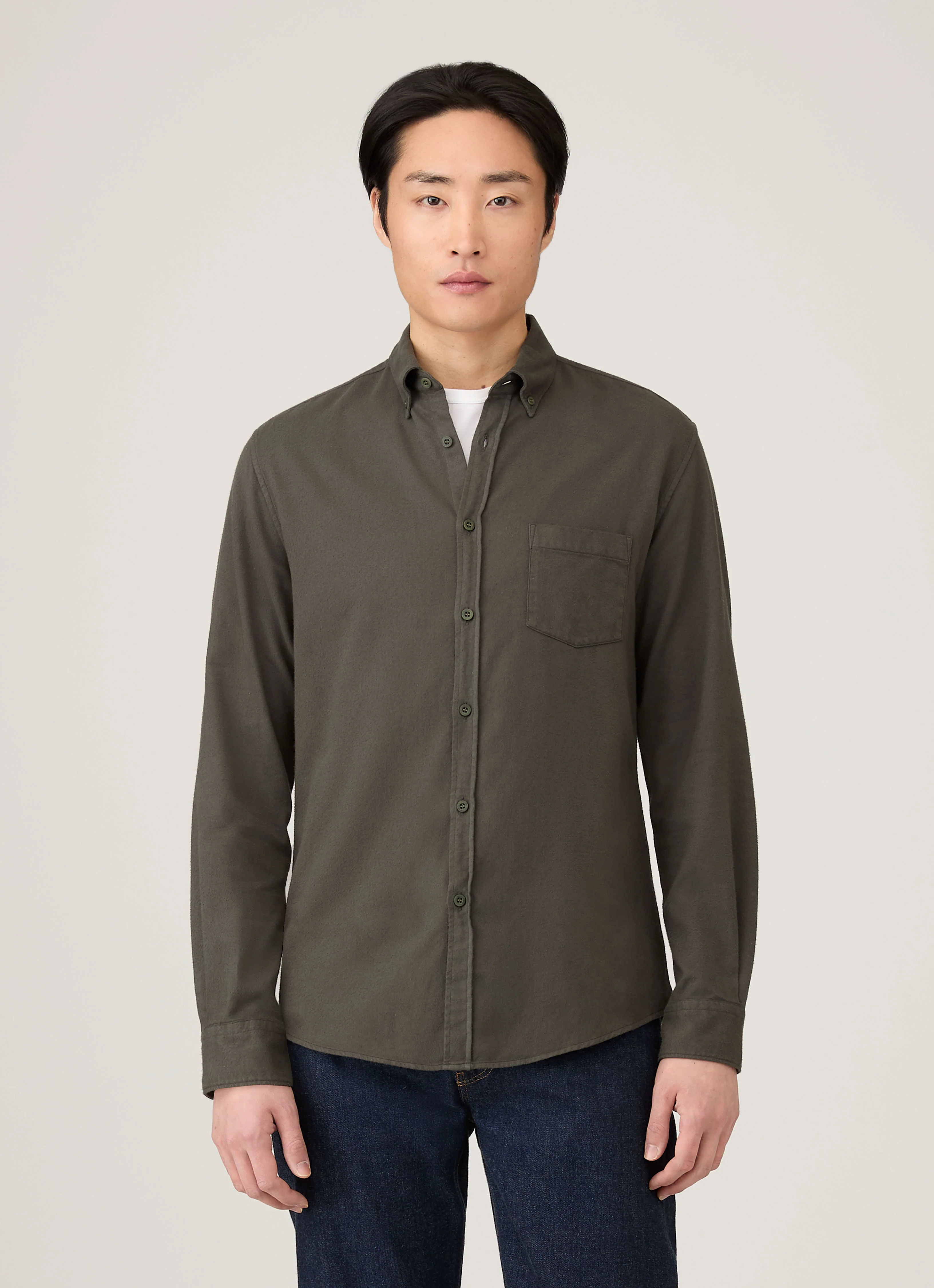 Men's Button Down Flannel Shirt in Dark Green - Image 2
