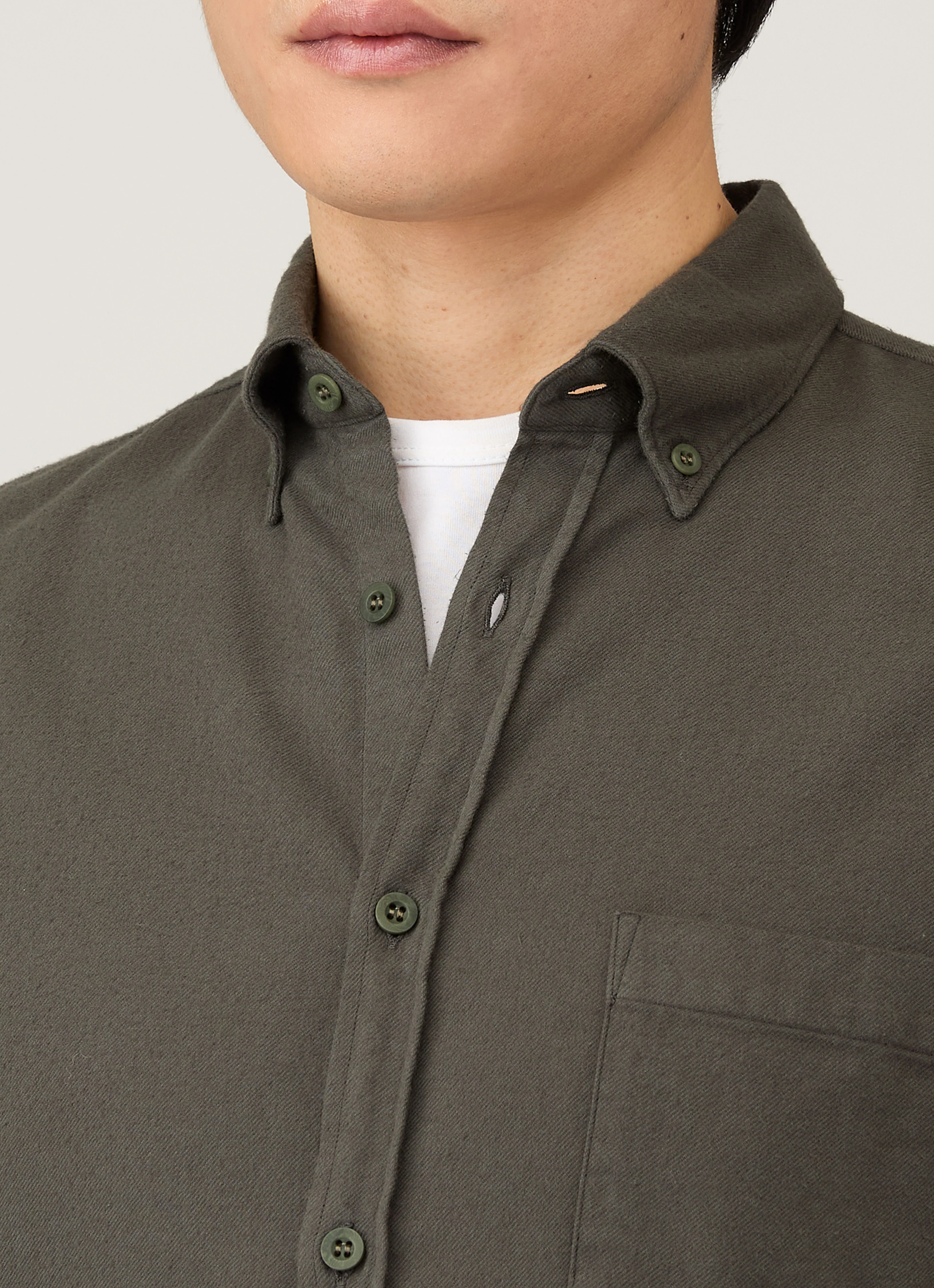 Men's Button Down Flannel Shirt in Dark Green - Image 6