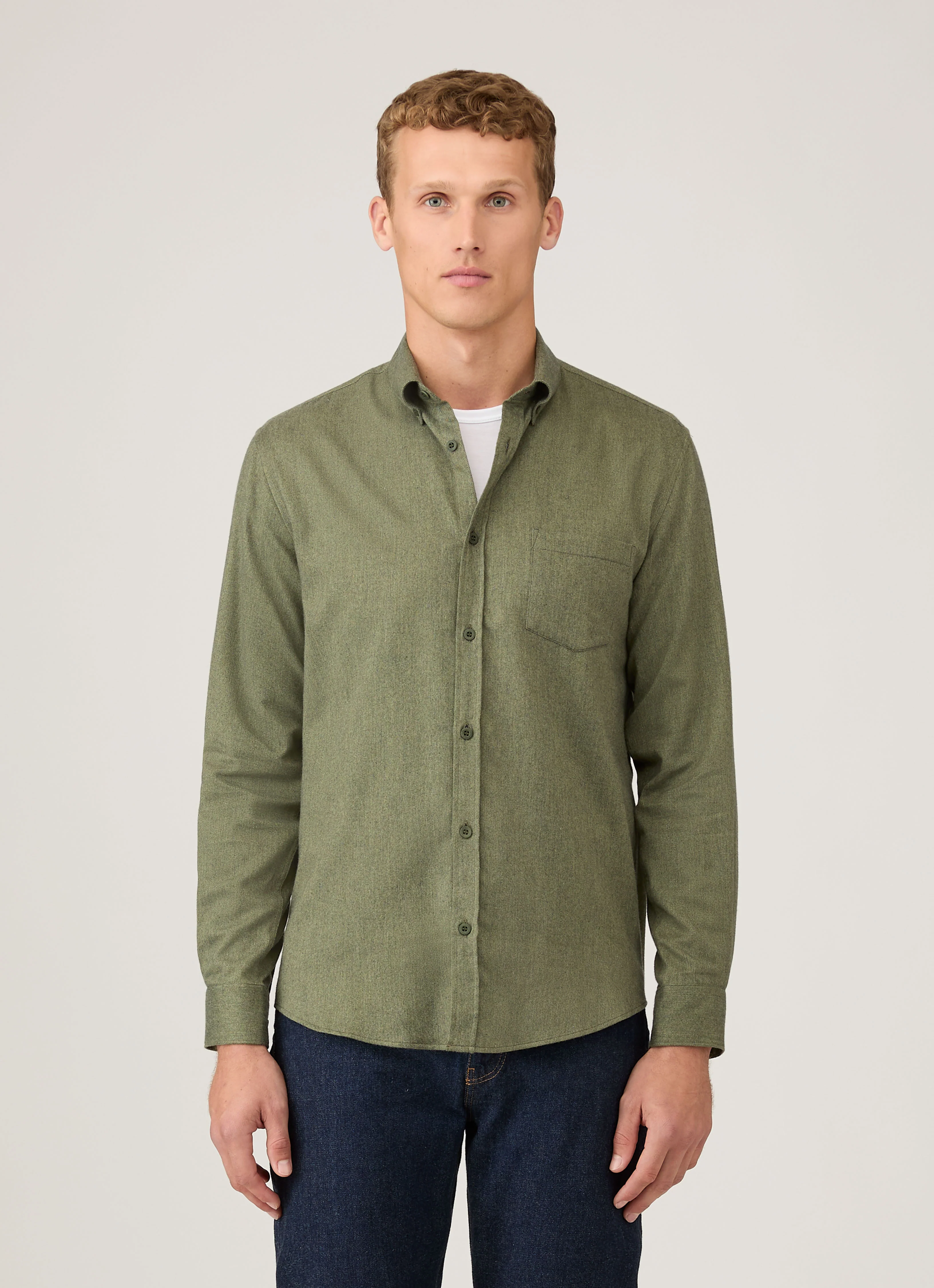 Men's Button Down Flannel Shirt in Sea Moss Melange - Image 2