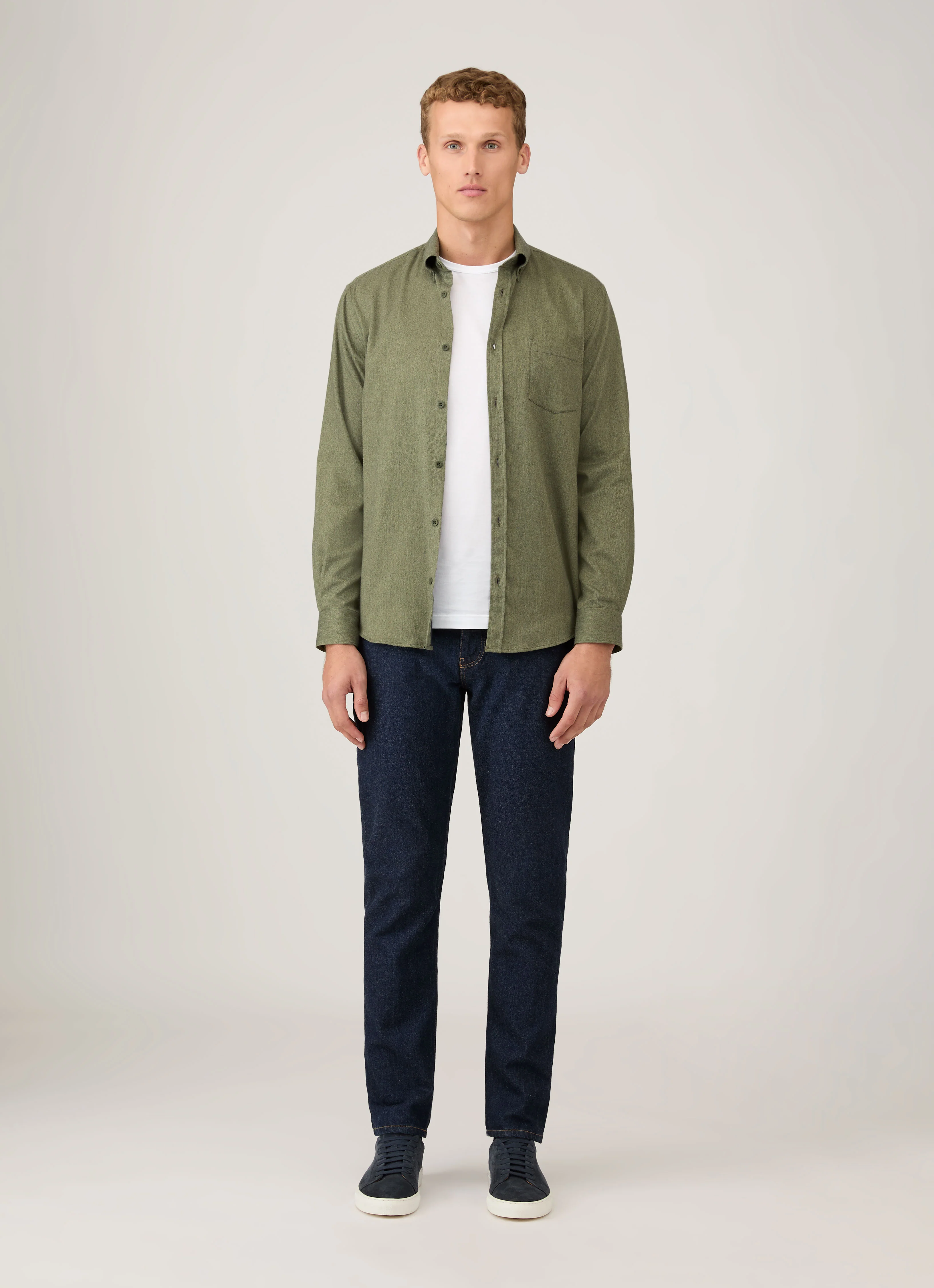 Men's Button Down Flannel Shirt in Sea Moss Melange - Image 3