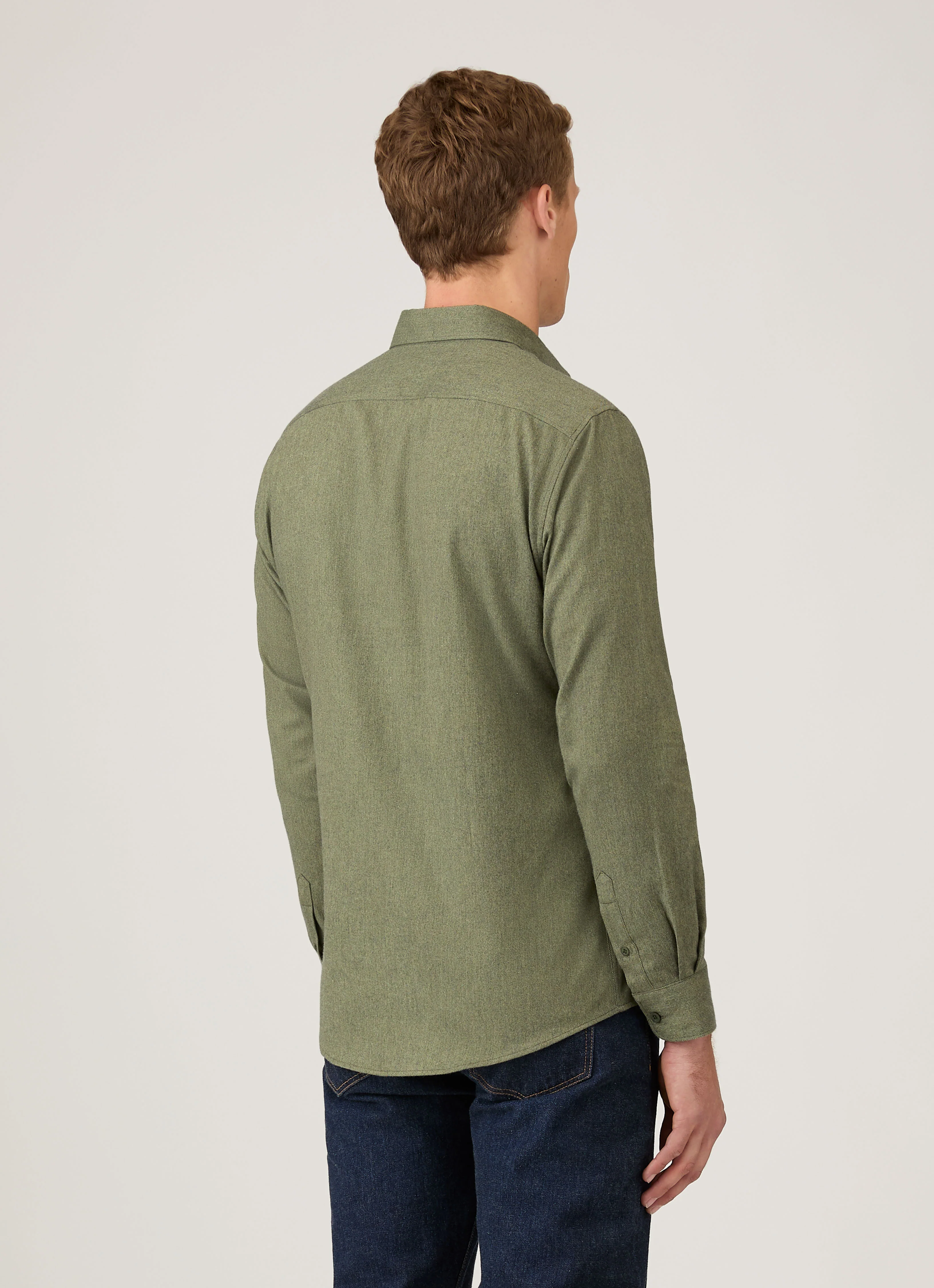 Men's Button Down Flannel Shirt in Sea Moss Melange - Image 5