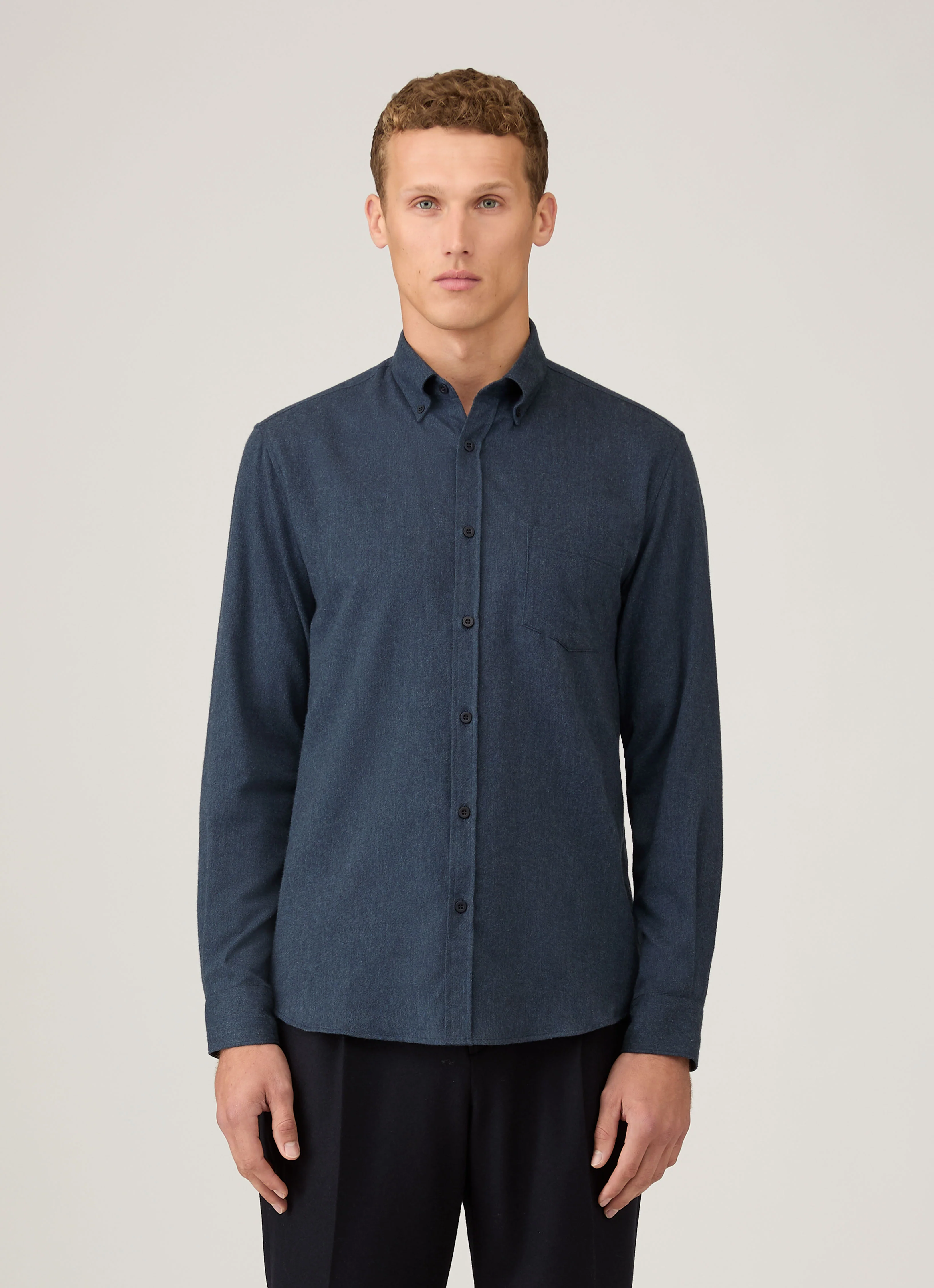 Men's Button Down Flannel Shirt in Selvedge Blue Melange - Image 2