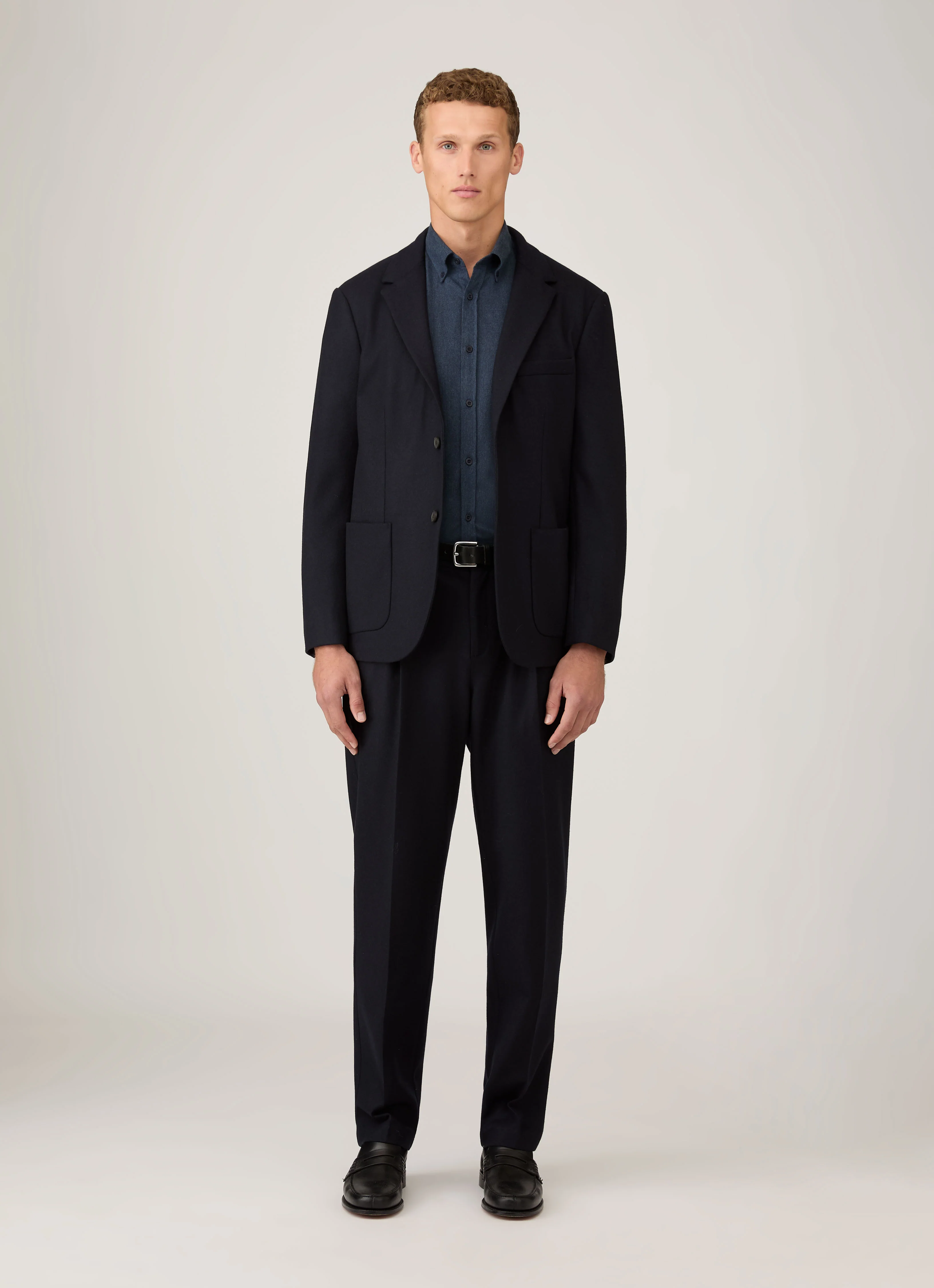 Men's Button Down Flannel Shirt in Selvedge Blue Melange - Image 3