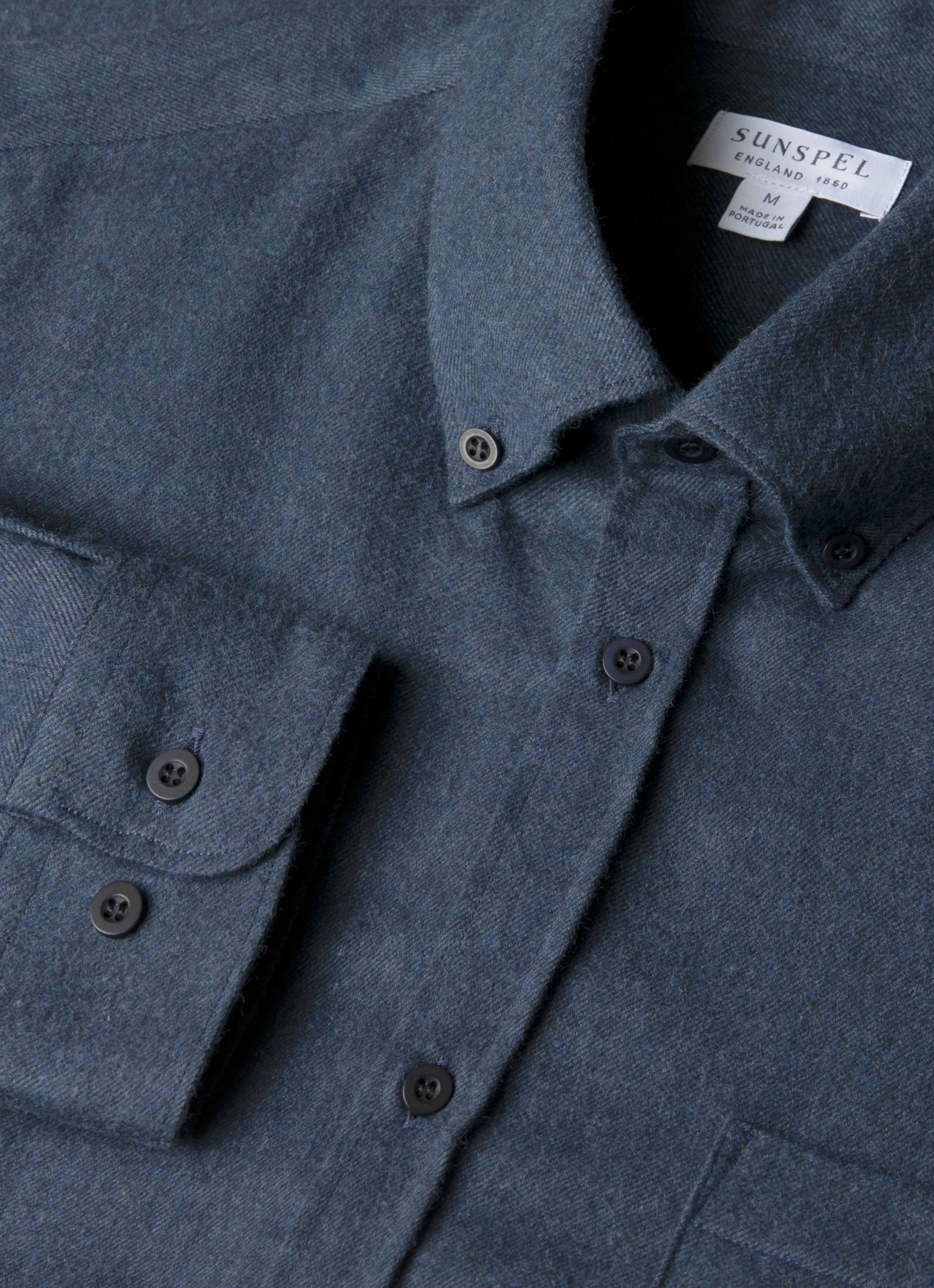 Men's Button Down Flannel Shirt in Selvedge Blue Melange - Image 4