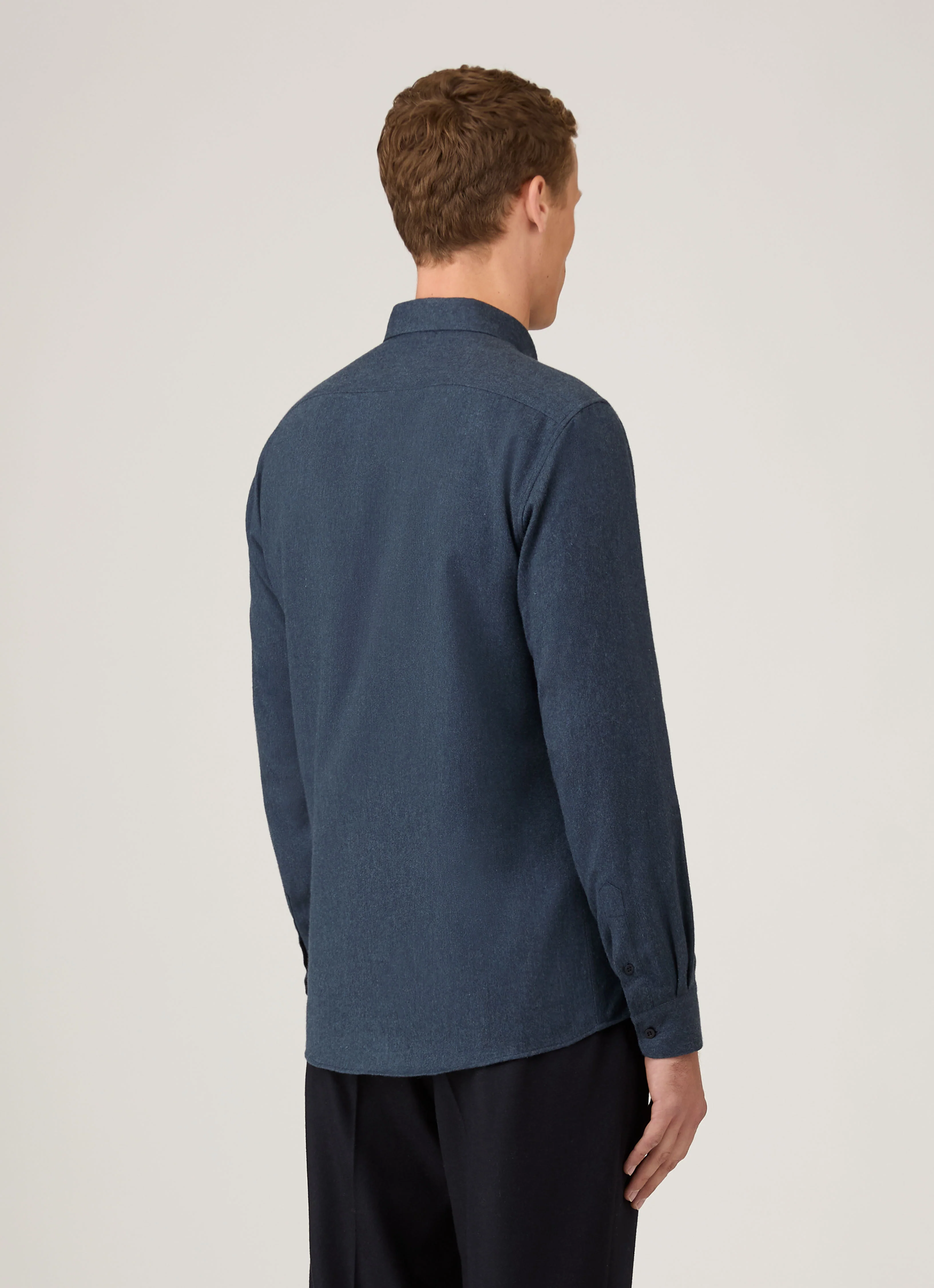 Men's Button Down Flannel Shirt in Selvedge Blue Melange - Image 5