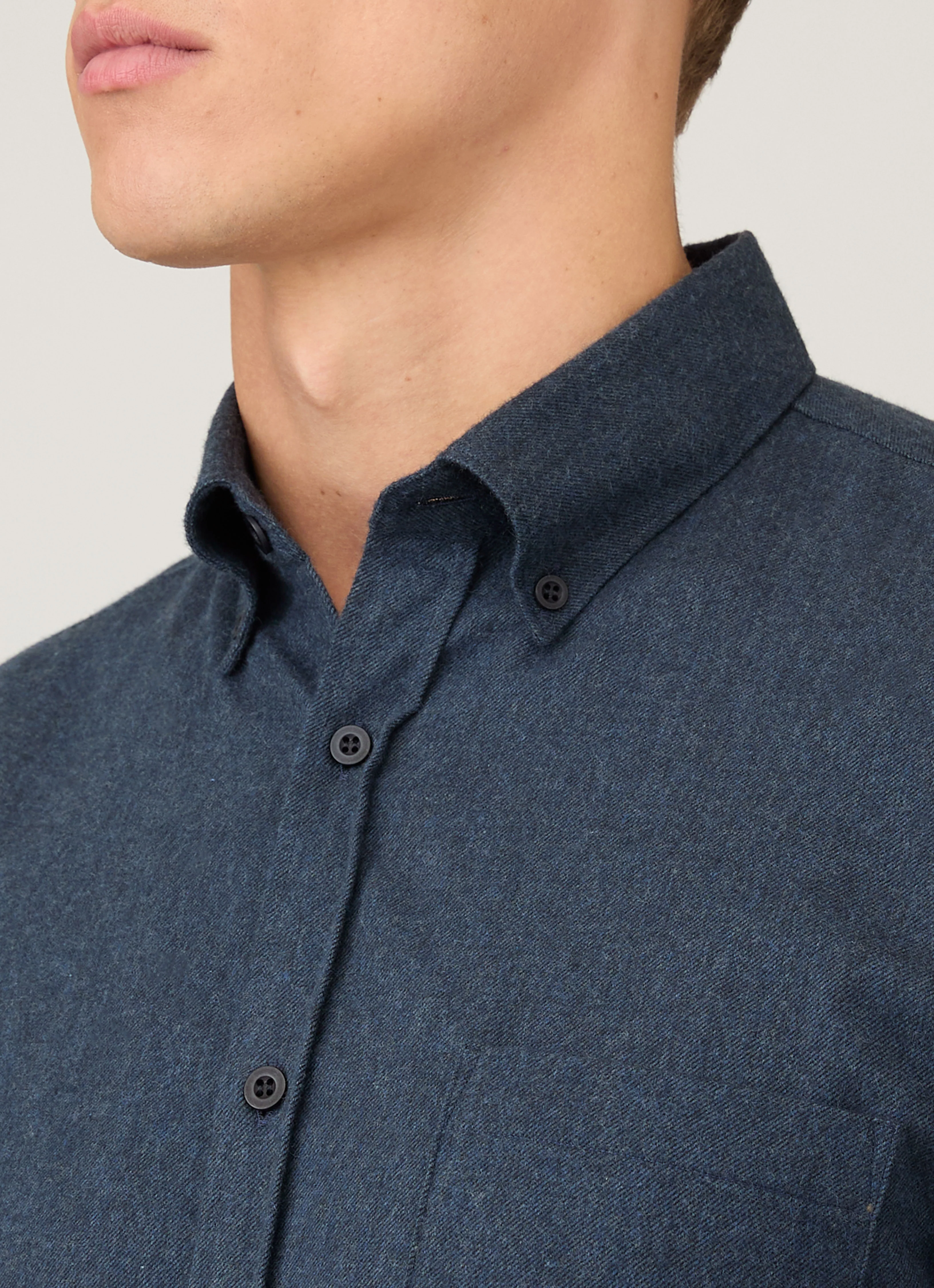 Men's Button Down Flannel Shirt in Selvedge Blue Melange - Image 6