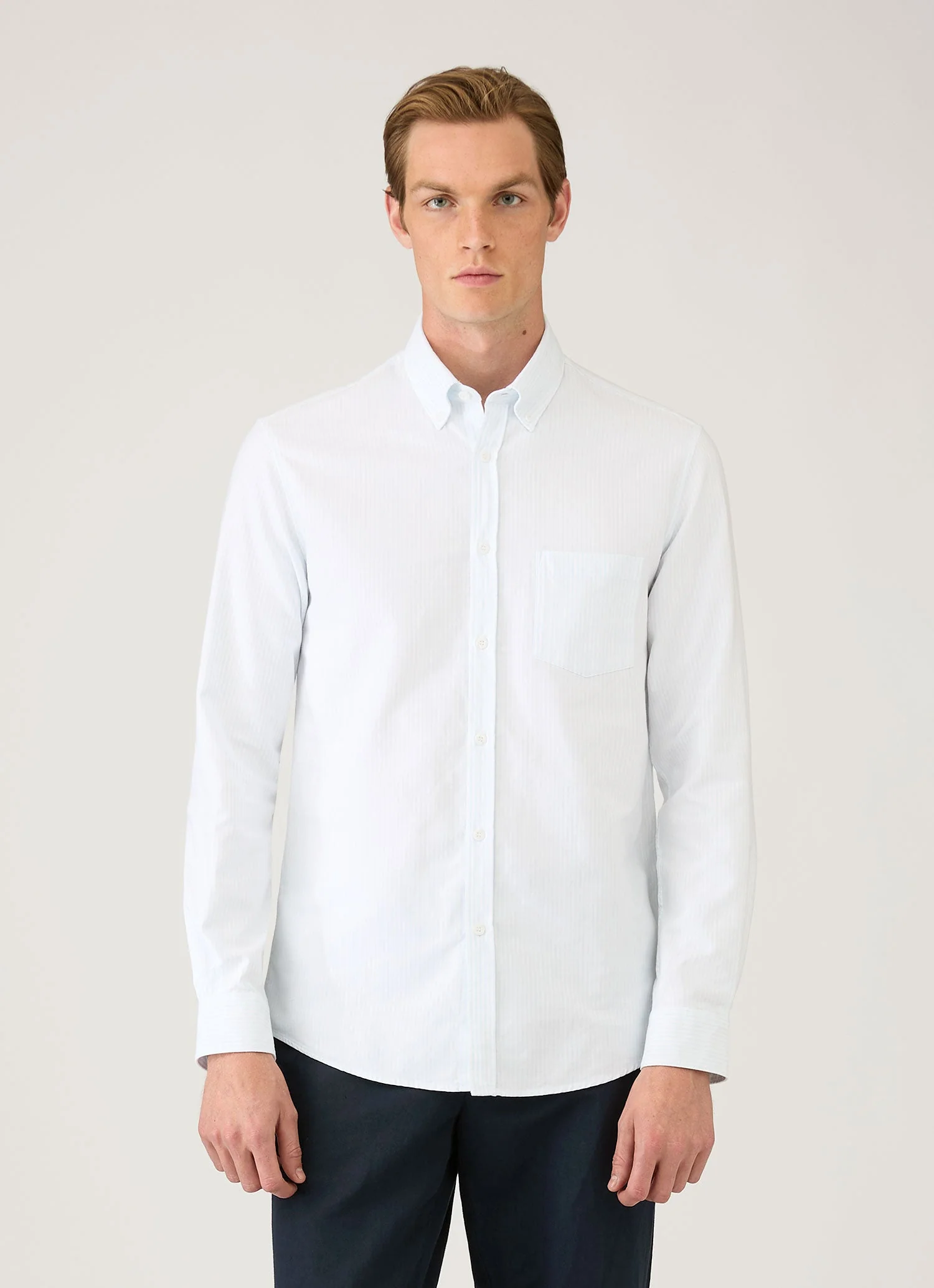 Men's Button Down Oxford Shirt in Light Blue/White - Image 2