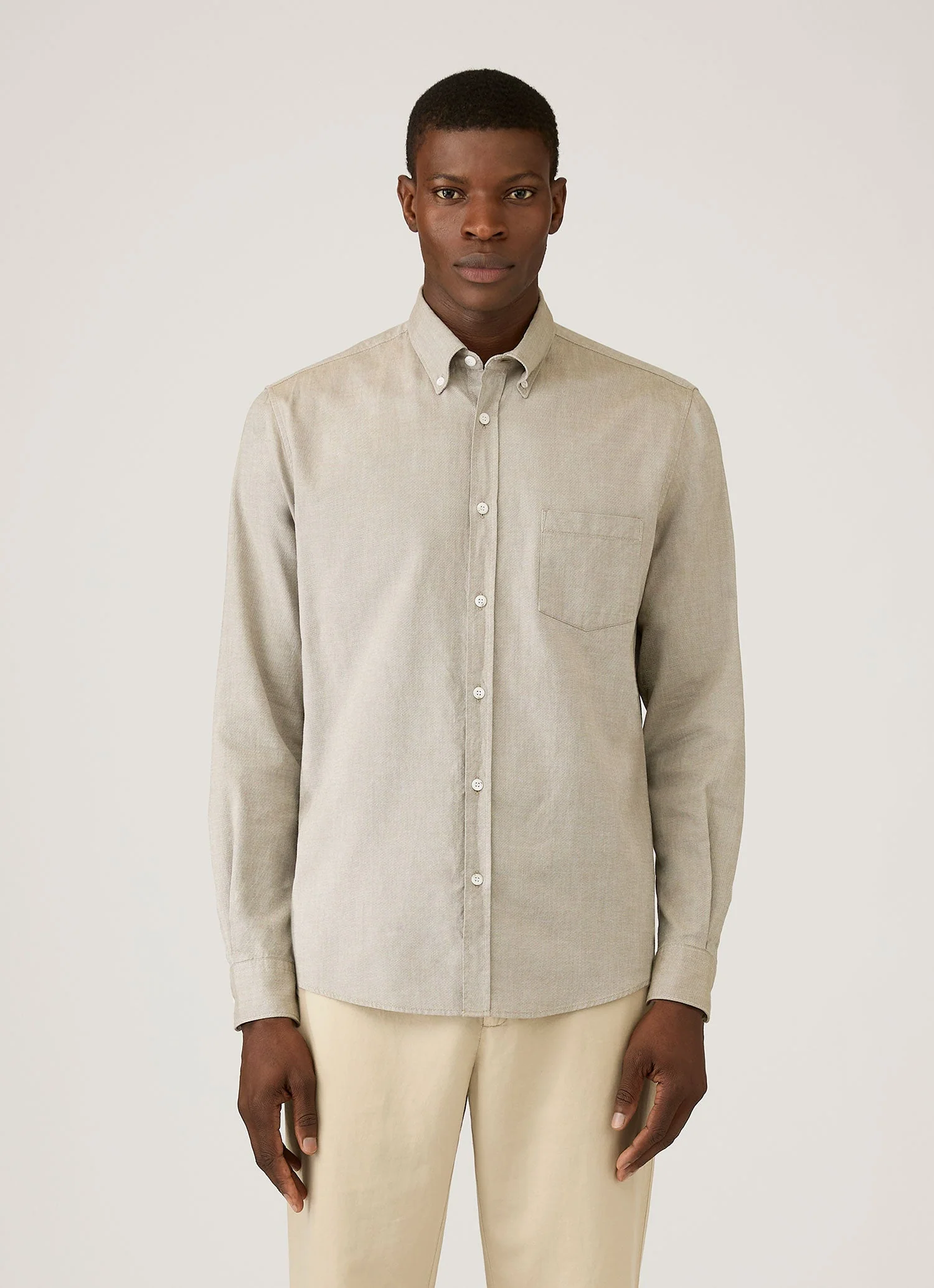 Men's Button Down Oxford Shirt in Light Khaki - Image 2