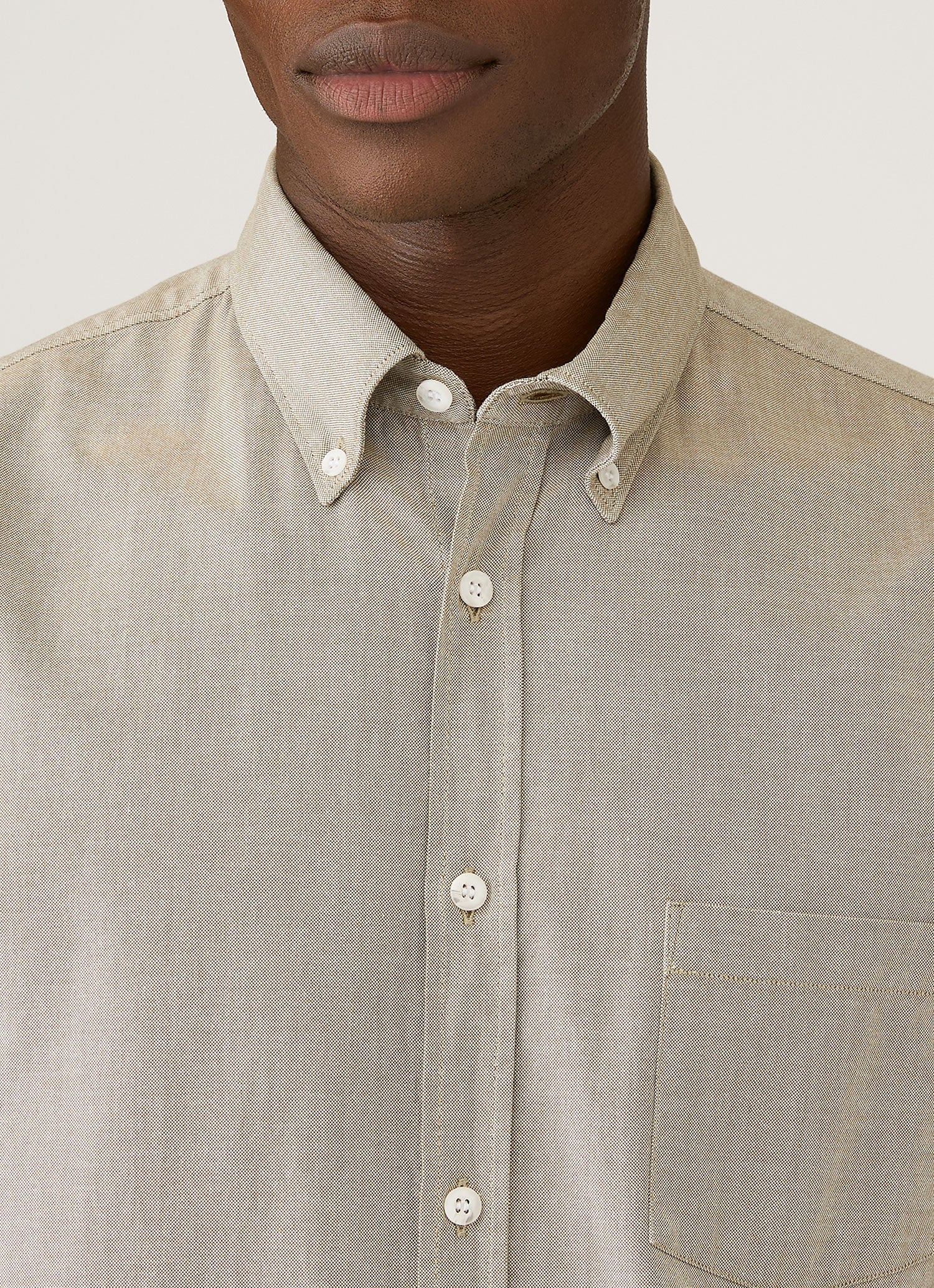 Men's Button Down Oxford Shirt in Light Khaki - Image 6