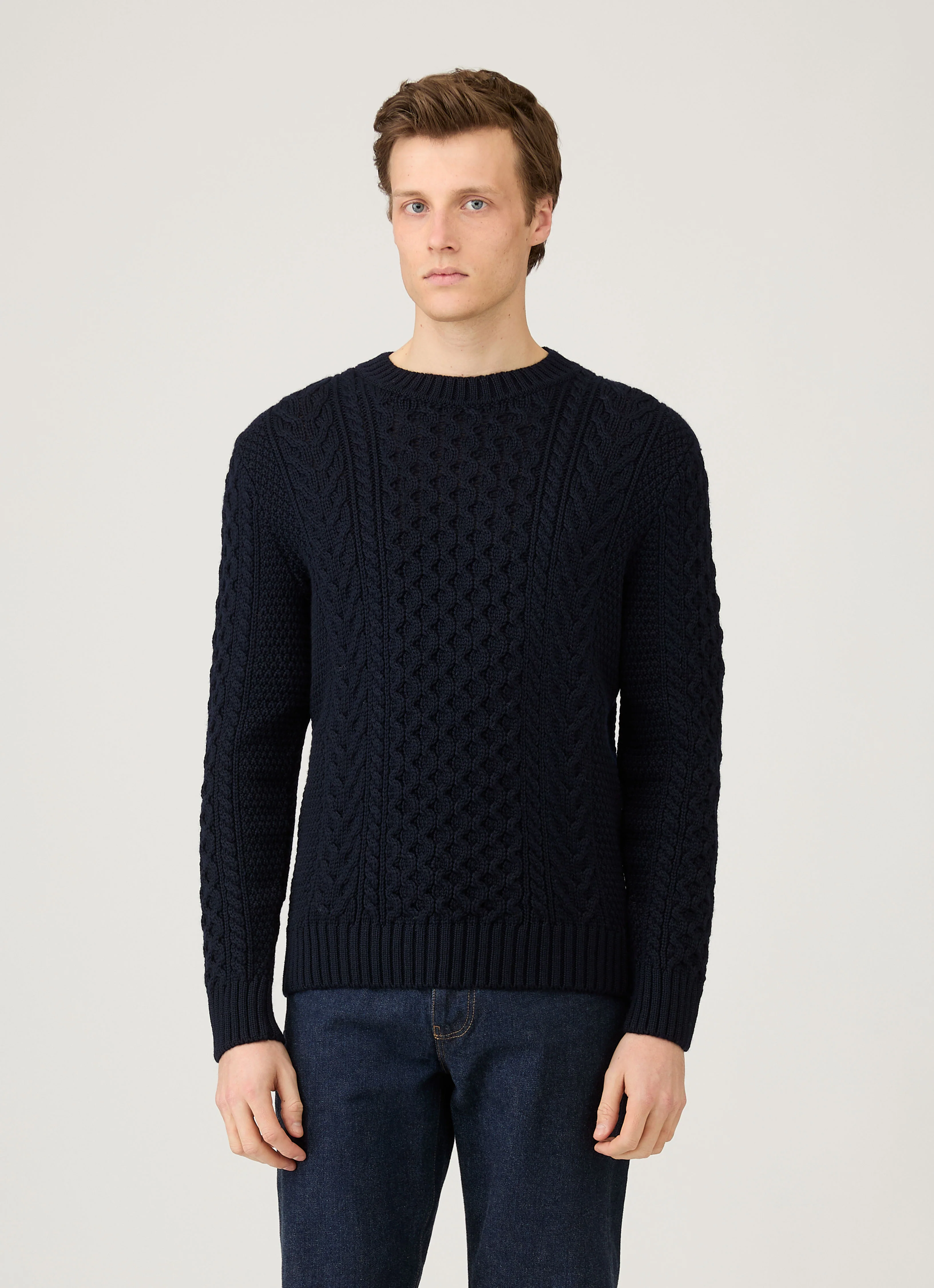 Men's Cable Knit Jumper in Navy - Image 2