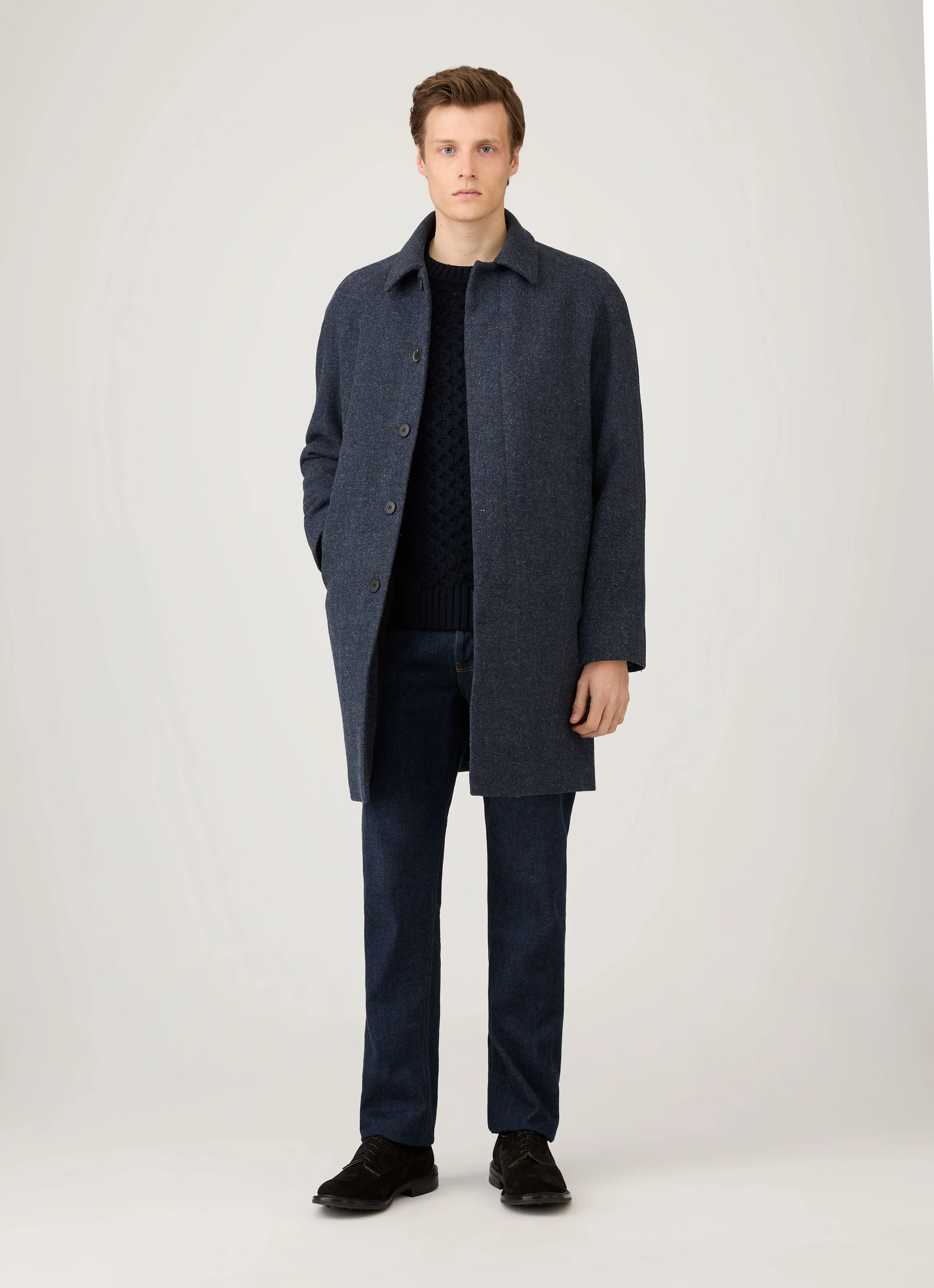 Men's Cable Knit Jumper in Navy - Image 3