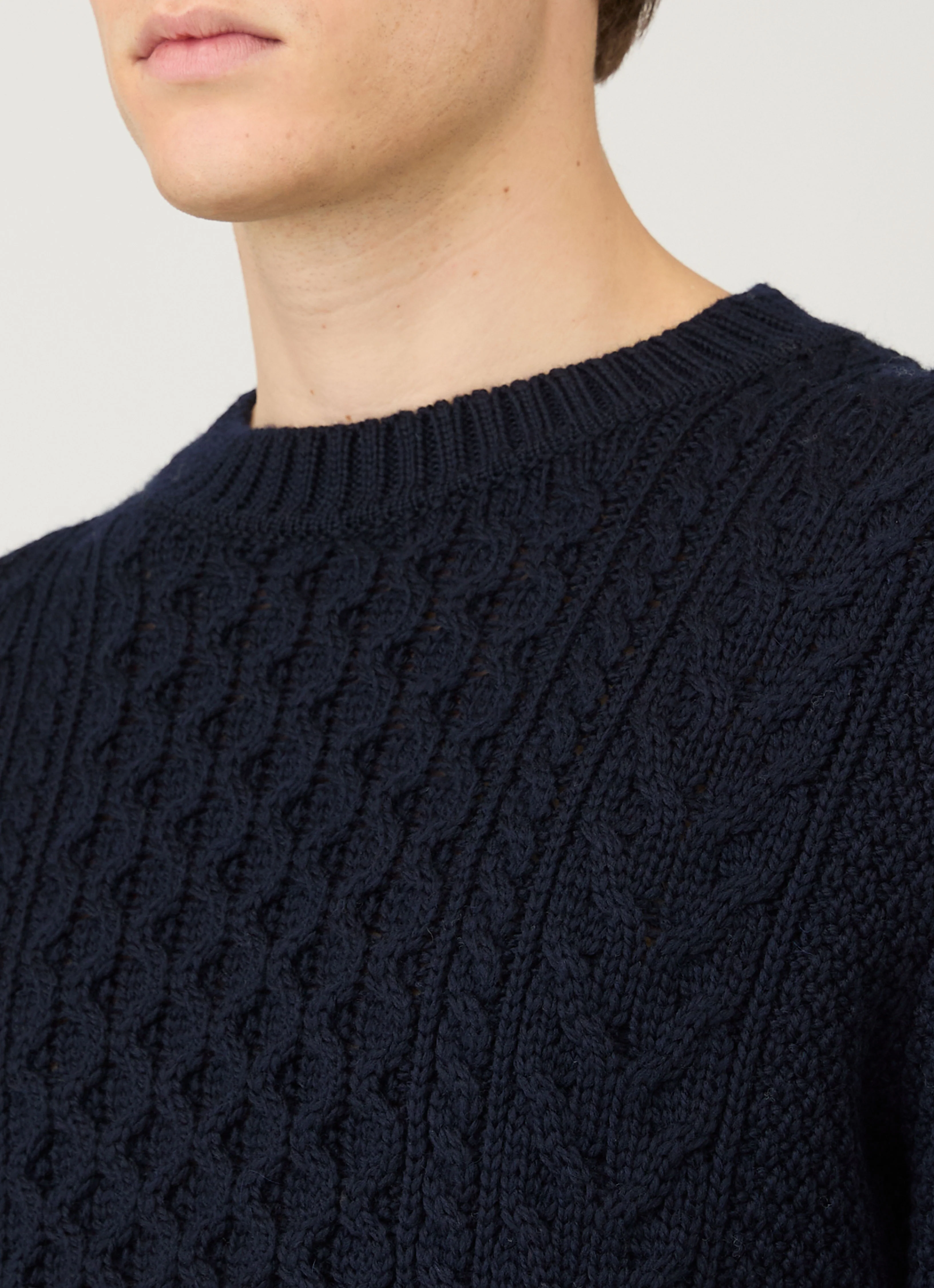 Men's Cable Knit Jumper in Navy - Image 6