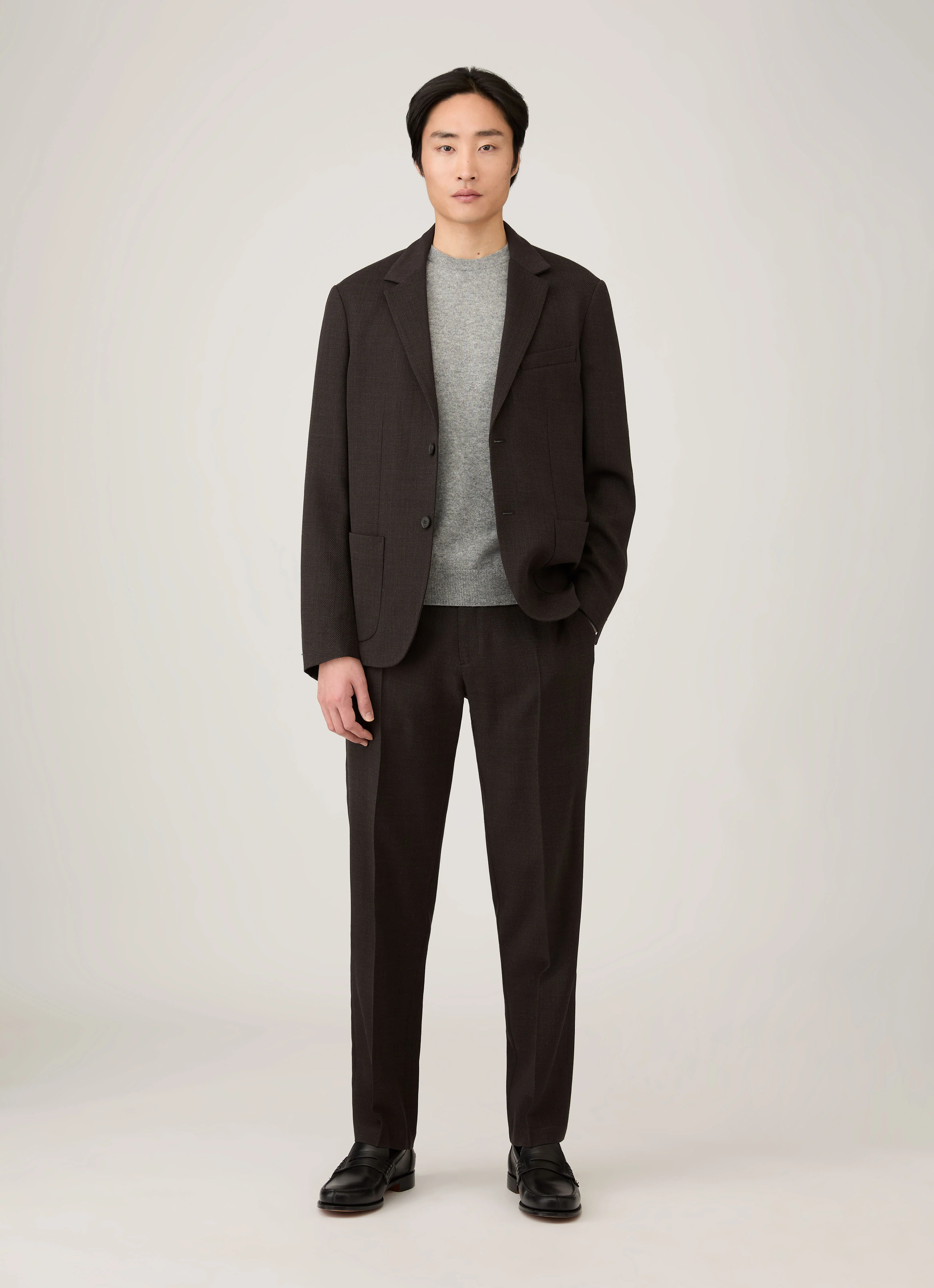 Men's Cashmere Crew Neck Jumper in Grey Melange - Image 3