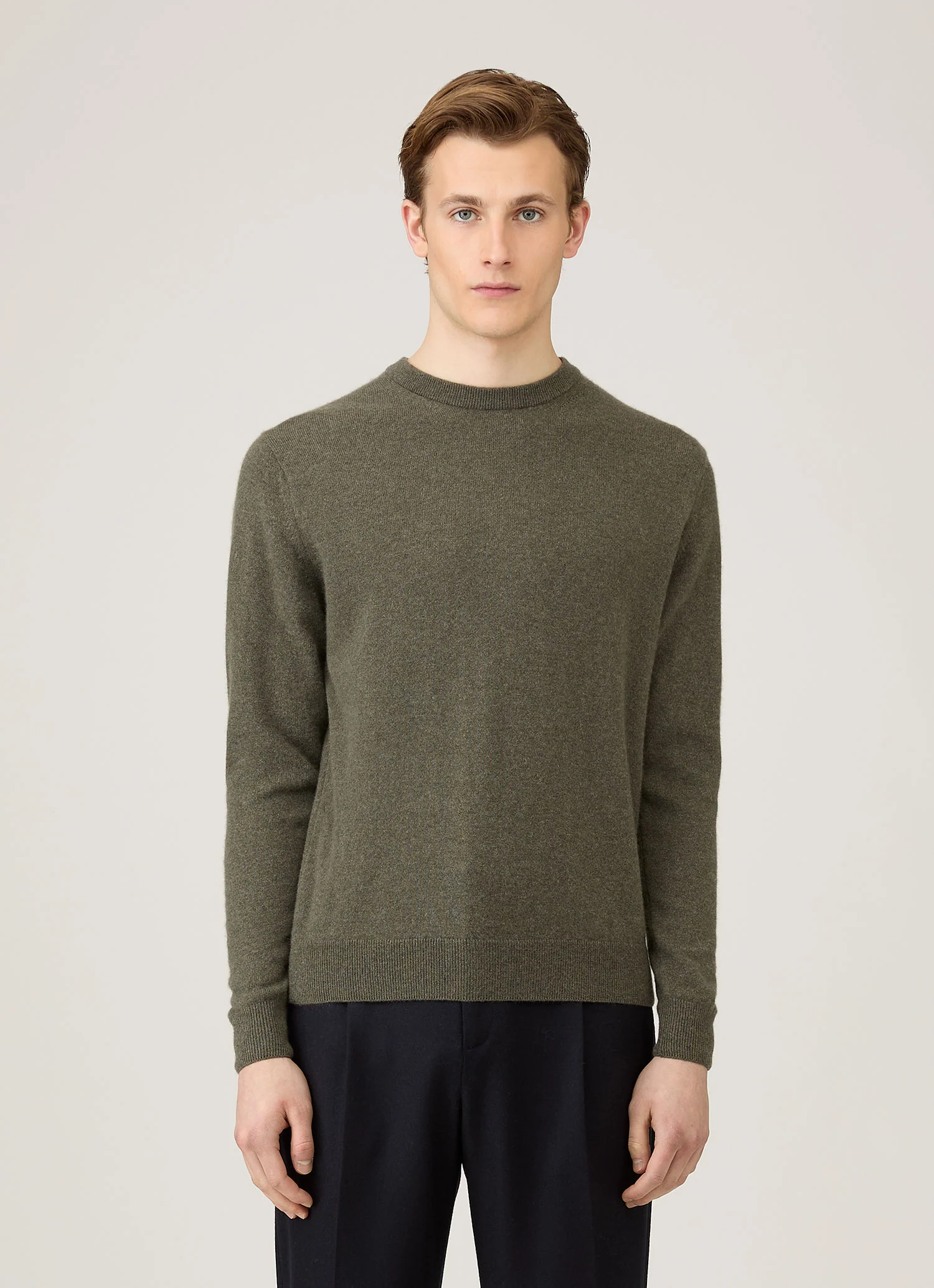 Men's Cashmere Crew Neck Jumper in Khaki - Image 2