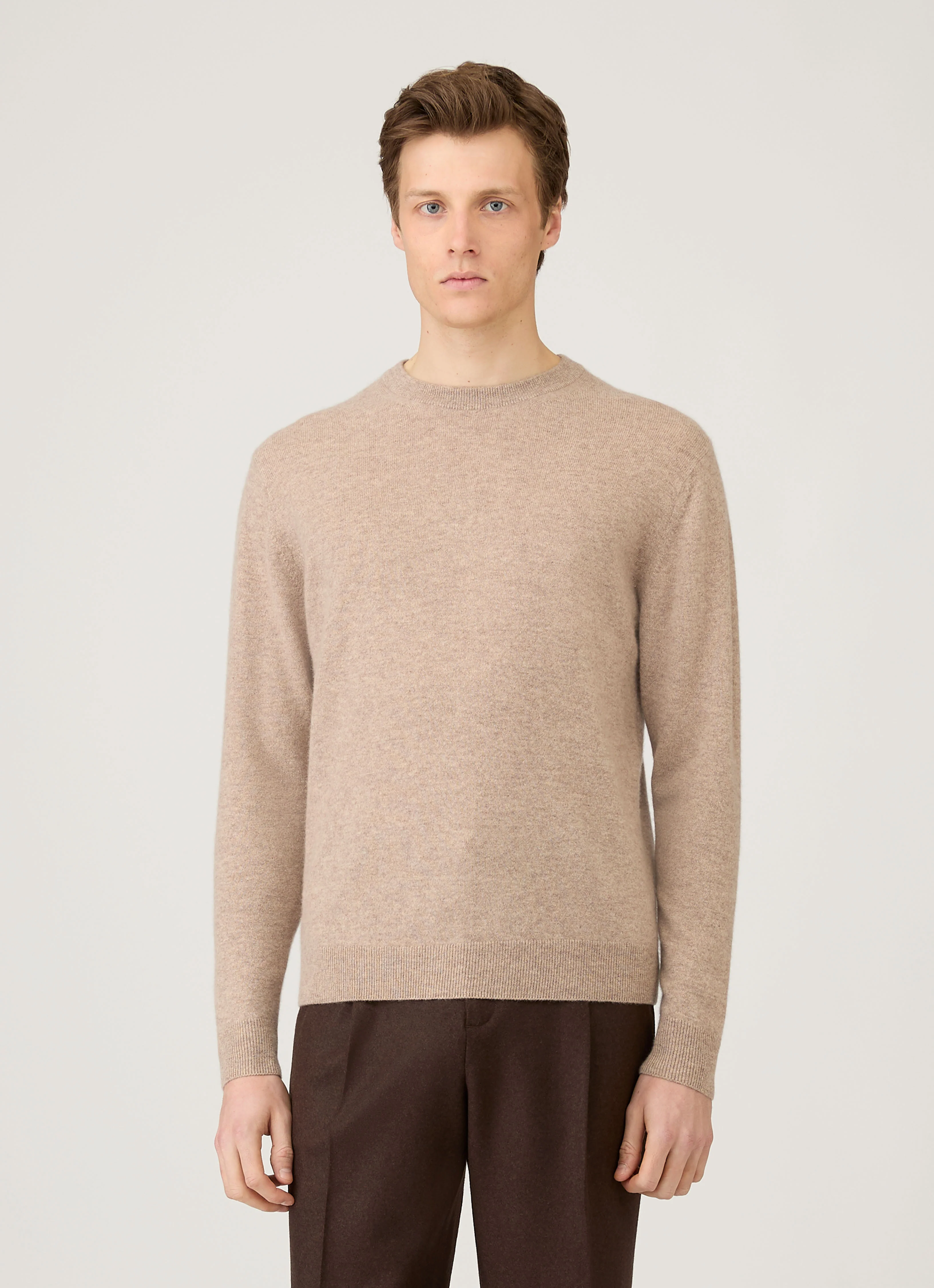 Men's Cashmere Crew Neck Jumper in Oatmeal Melange - Image 2