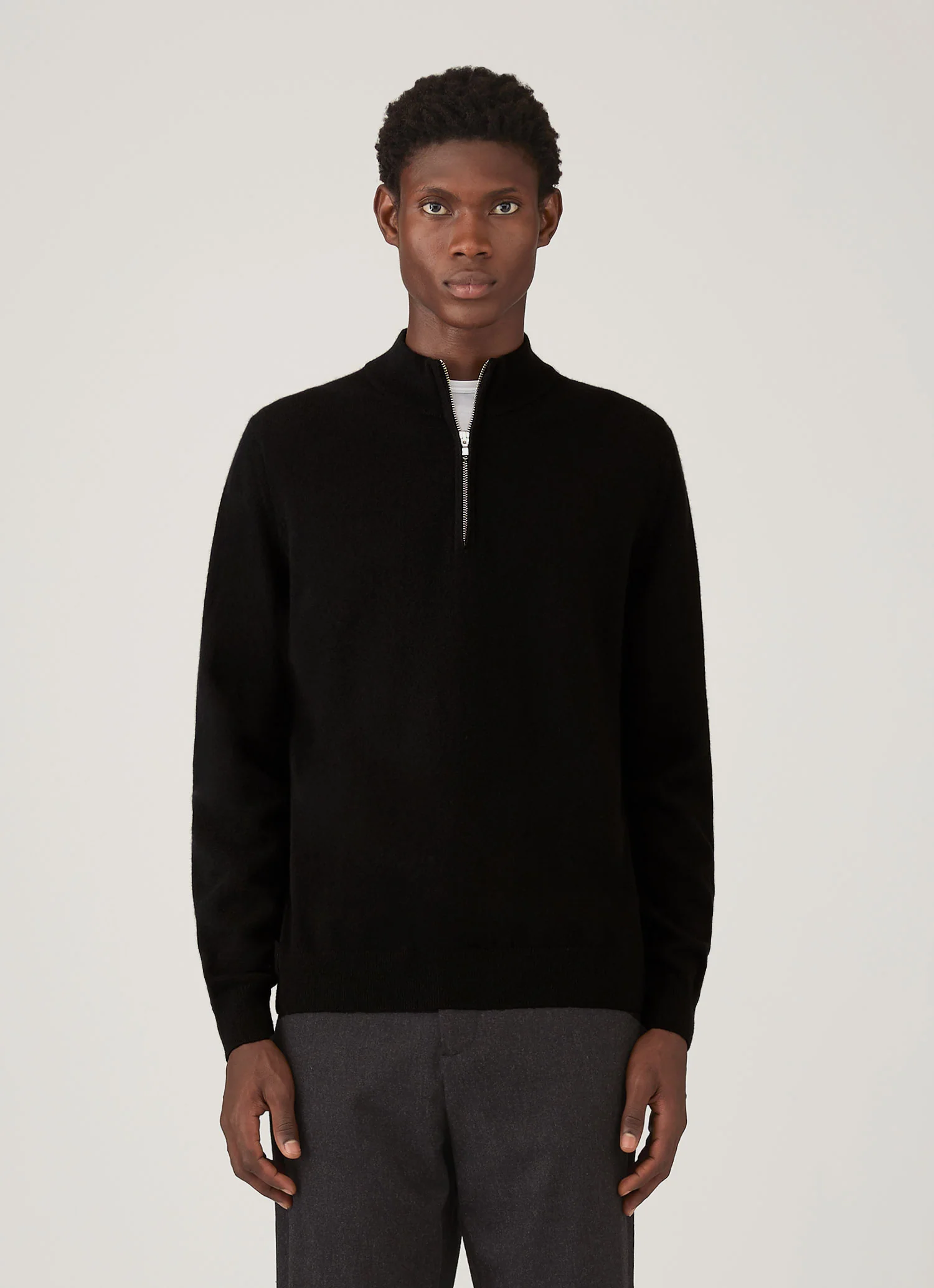 Men's Cashmere Half Zip Jumper in Black - Image 2