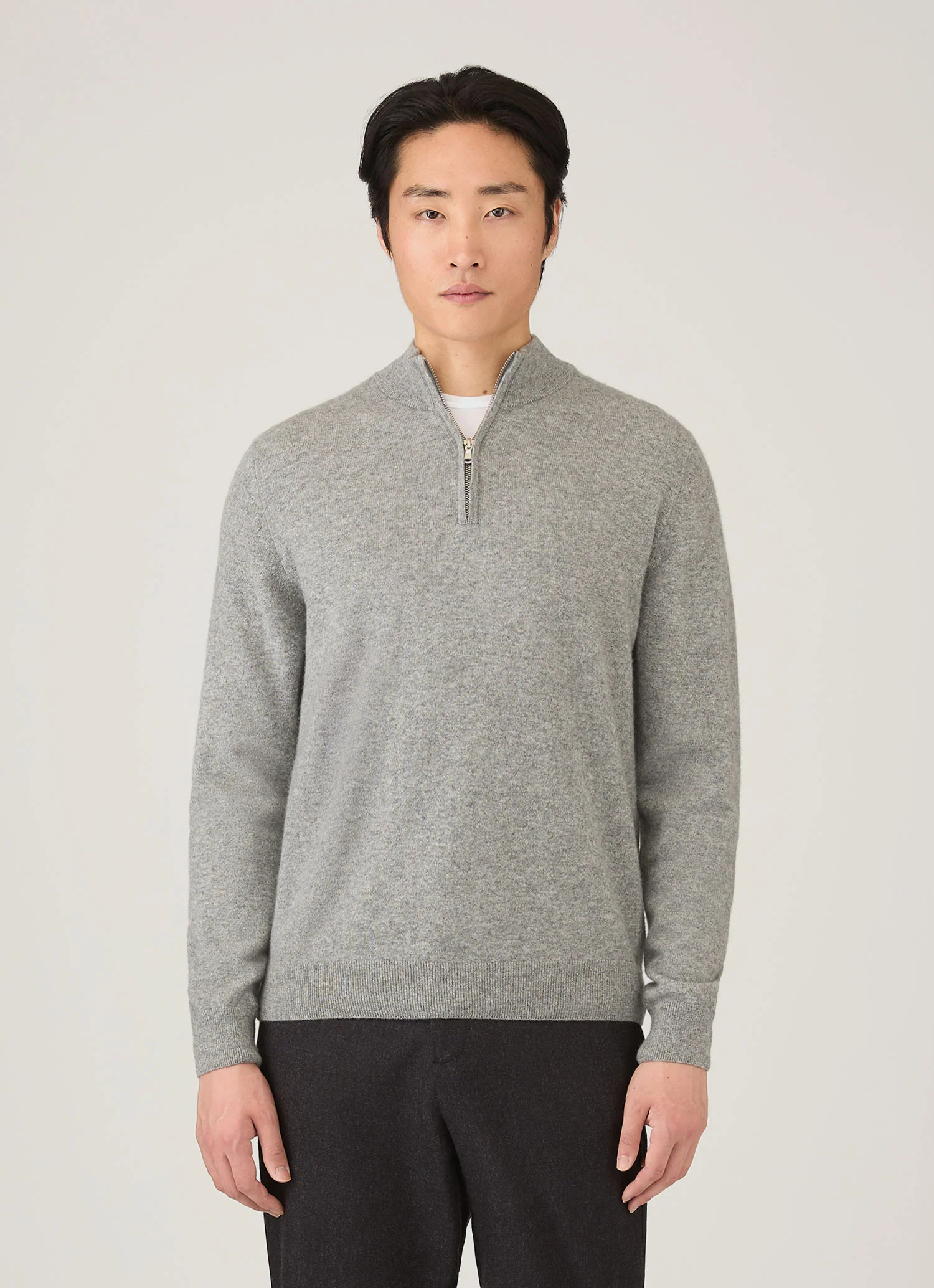 Men's Cashmere Half Zip Jumper in Grey Melange - Image 2