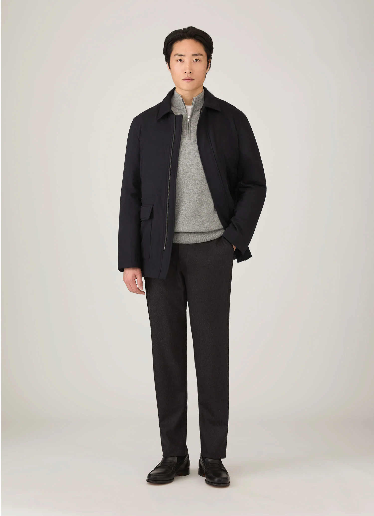 Men's Cashmere Half Zip Jumper in Grey Melange - Image 3