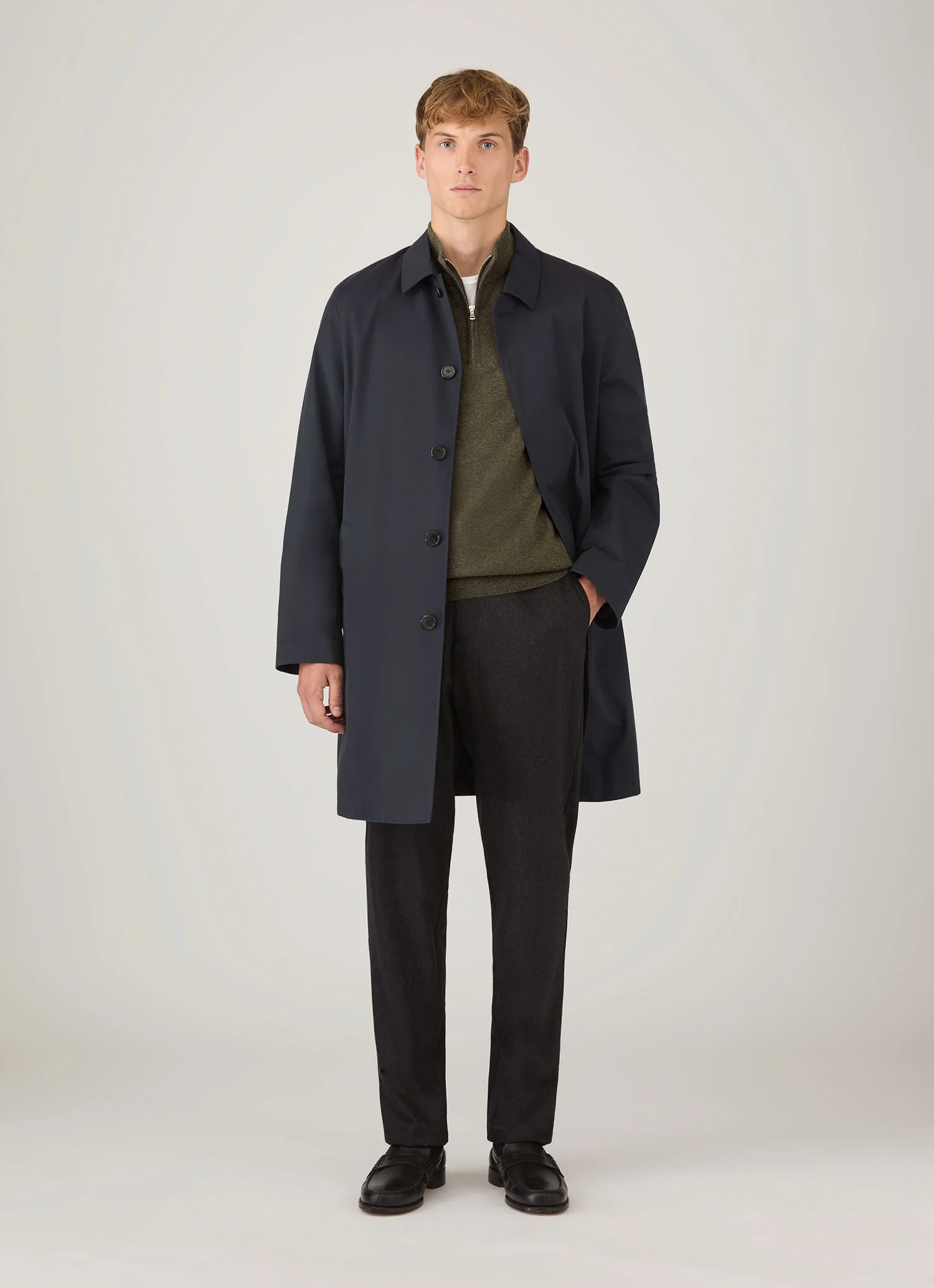Men's Cashmere Half Zip Jumper in Khaki - Image 3