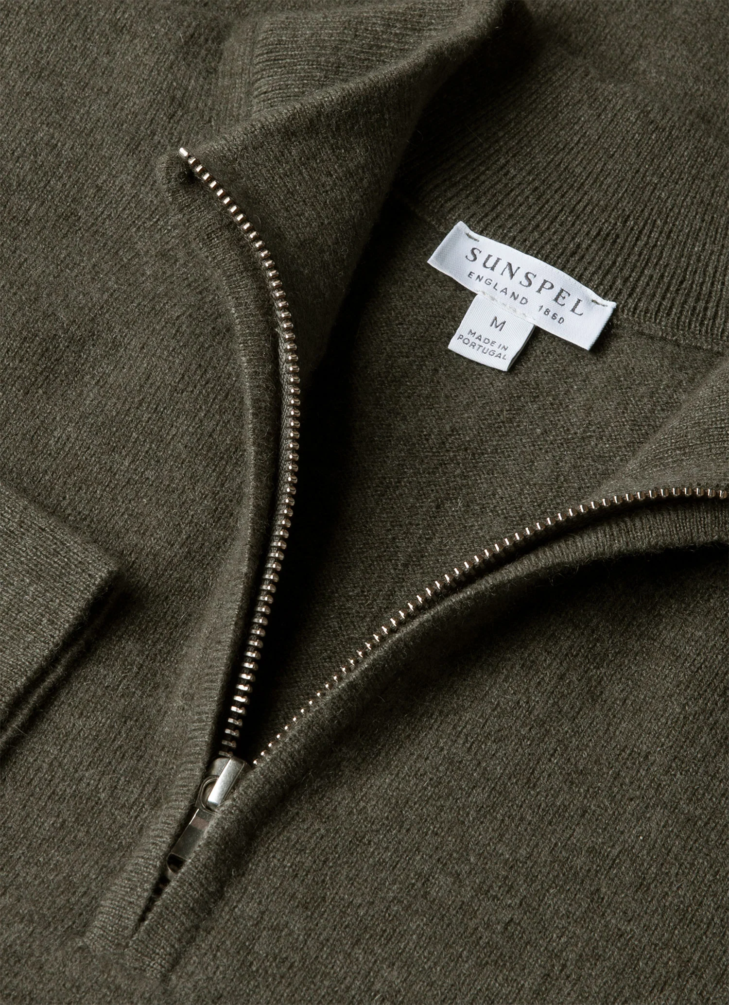 Men's Cashmere Half Zip Jumper in Khaki - Image 4