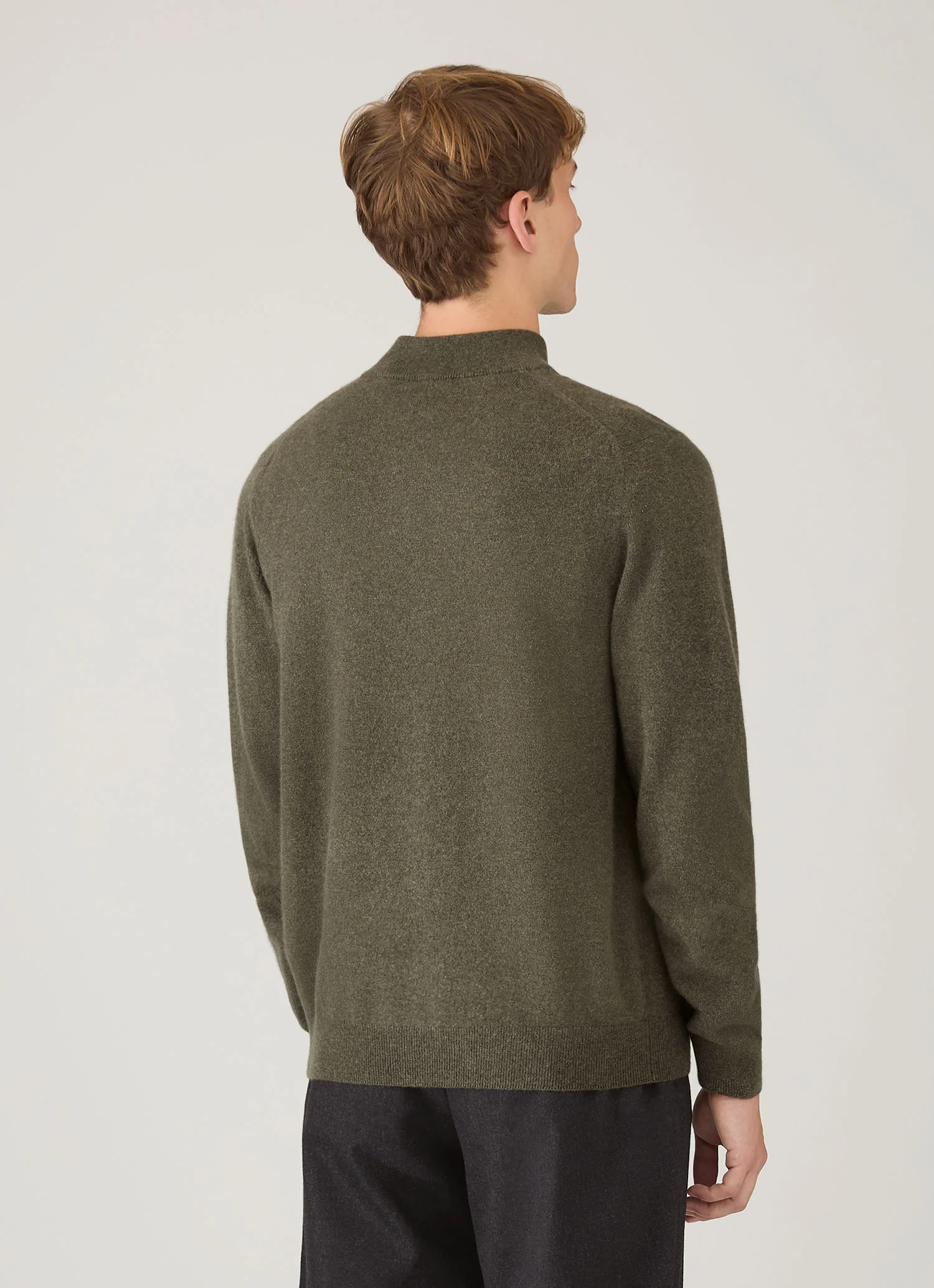 Men's Cashmere Half Zip Jumper in Khaki - Image 5