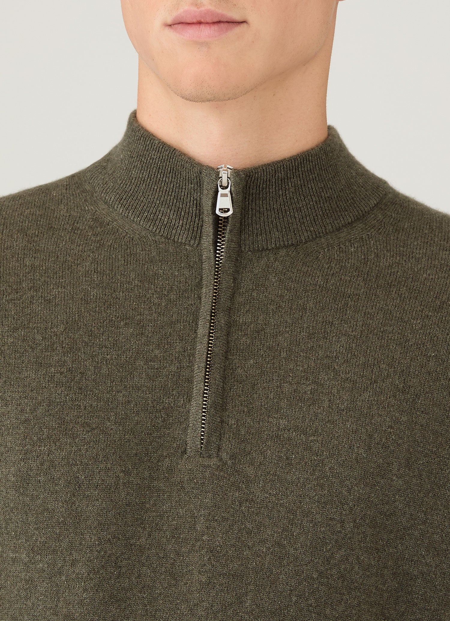Men's Cashmere Half Zip Jumper in Khaki - Image 6