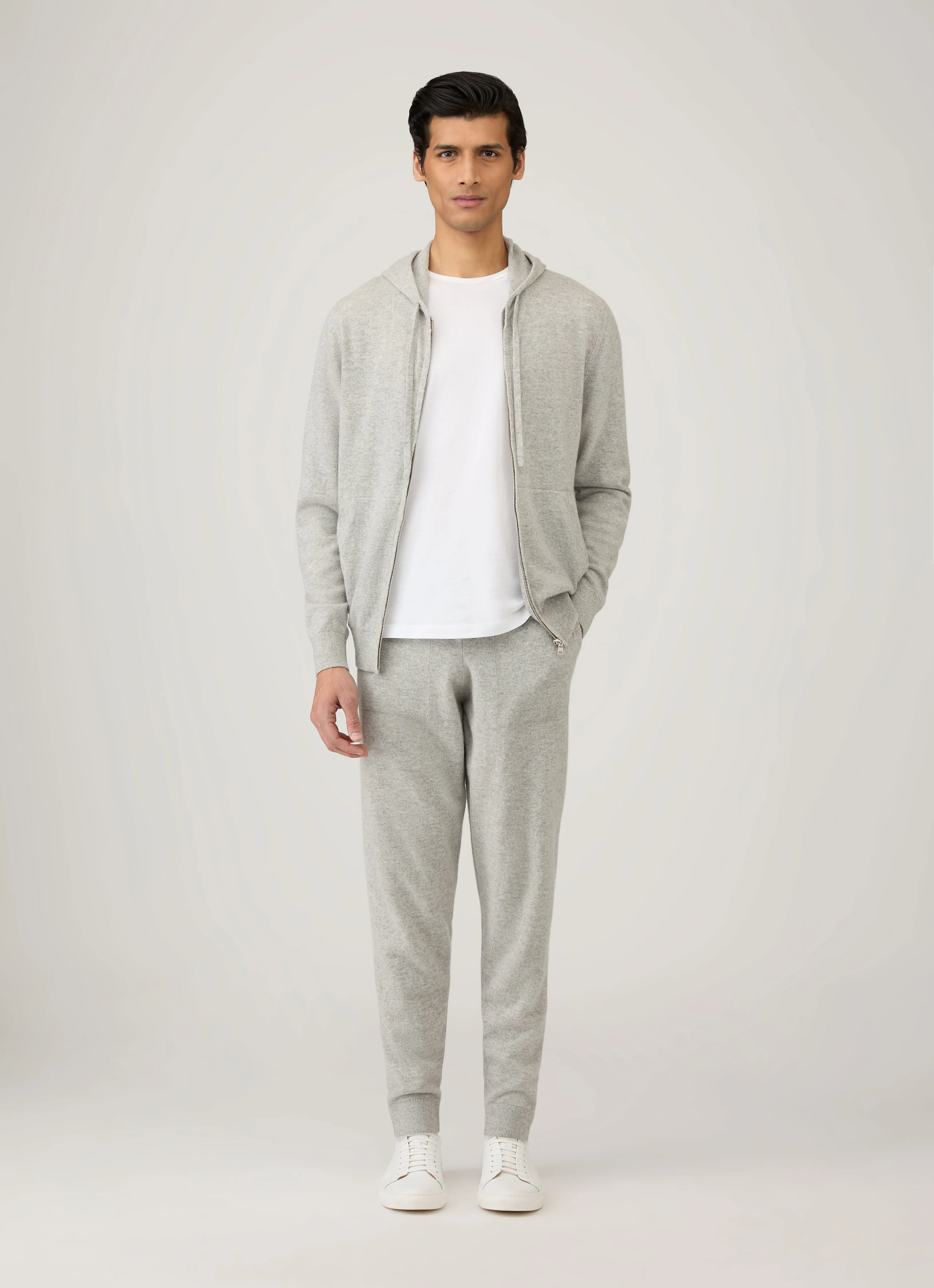 Men's Cashmere Hoodie in Grey Melange - Image 3